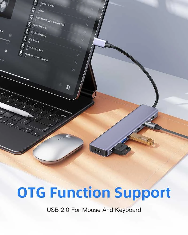 Platinet USB šakotuvas PLATINET medijos šakotuvas USB-C į 4X USB-C 3.2 GEN2 + 2X USB-A 3.2 GEN1 + 1X USB-C PD 100W 7IN1 ALIUMINIS [46236]