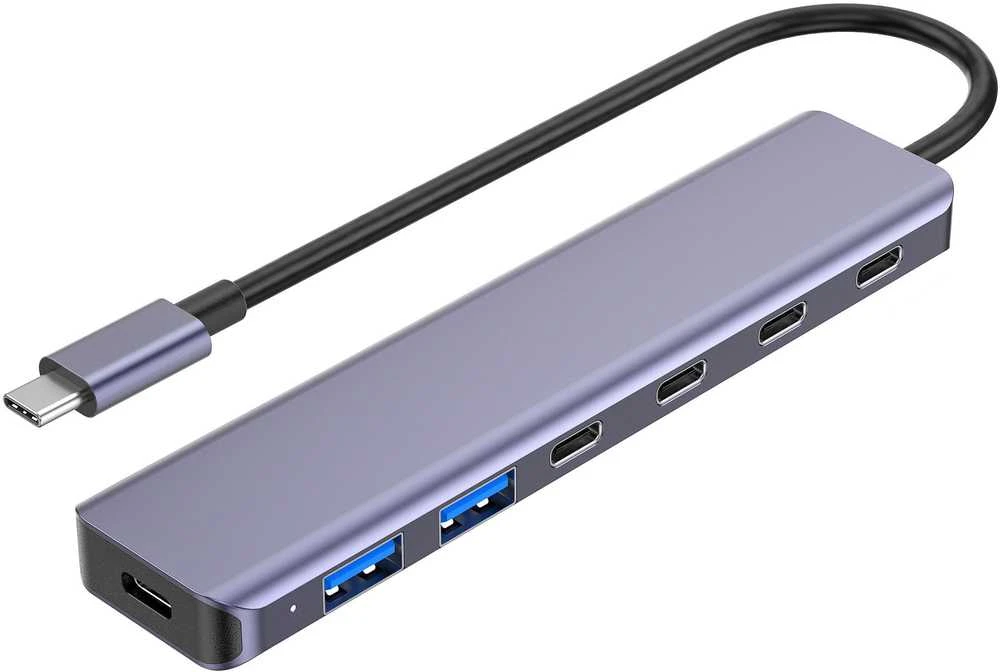 Platinet USB šakotuvas PLATINET medijos šakotuvas USB-C į 4X USB-C 3.2 GEN2 + 2X USB-A 3.2 GEN1 + 1X USB-C PD 100W 7IN1 ALIUMINIS [46236]