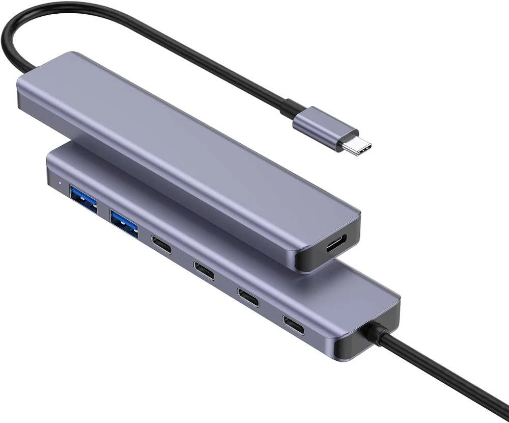 Platinet USB šakotuvas PLATINET medijos šakotuvas USB-C į 4X USB-C 3.2 GEN2 + 2X USB-A 3.2 GEN1 + 1X USB-C PD 100W 7IN1 ALIUMINIS [46236]