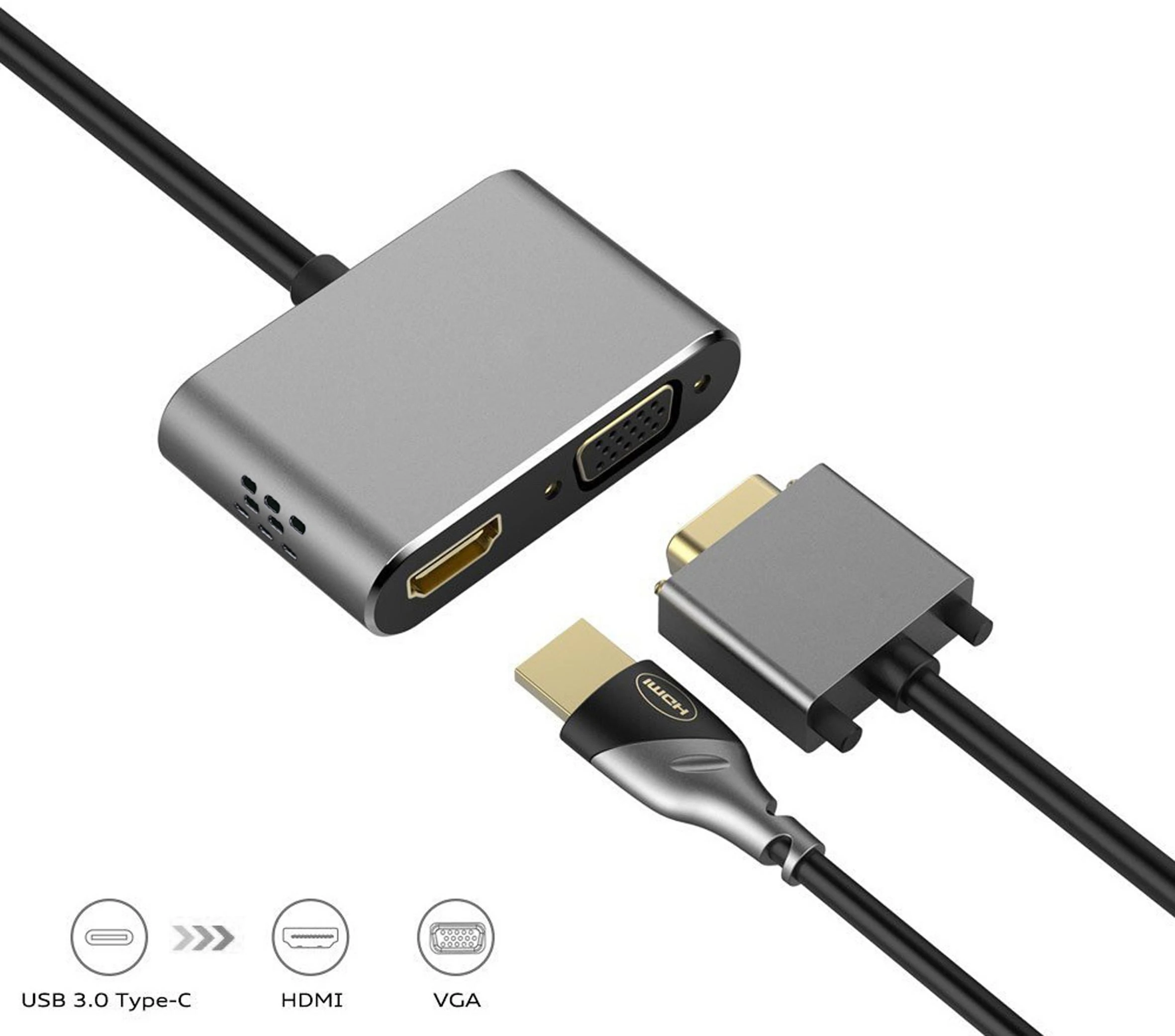 Platinet USB-C į HDMI ir VGA adapteris