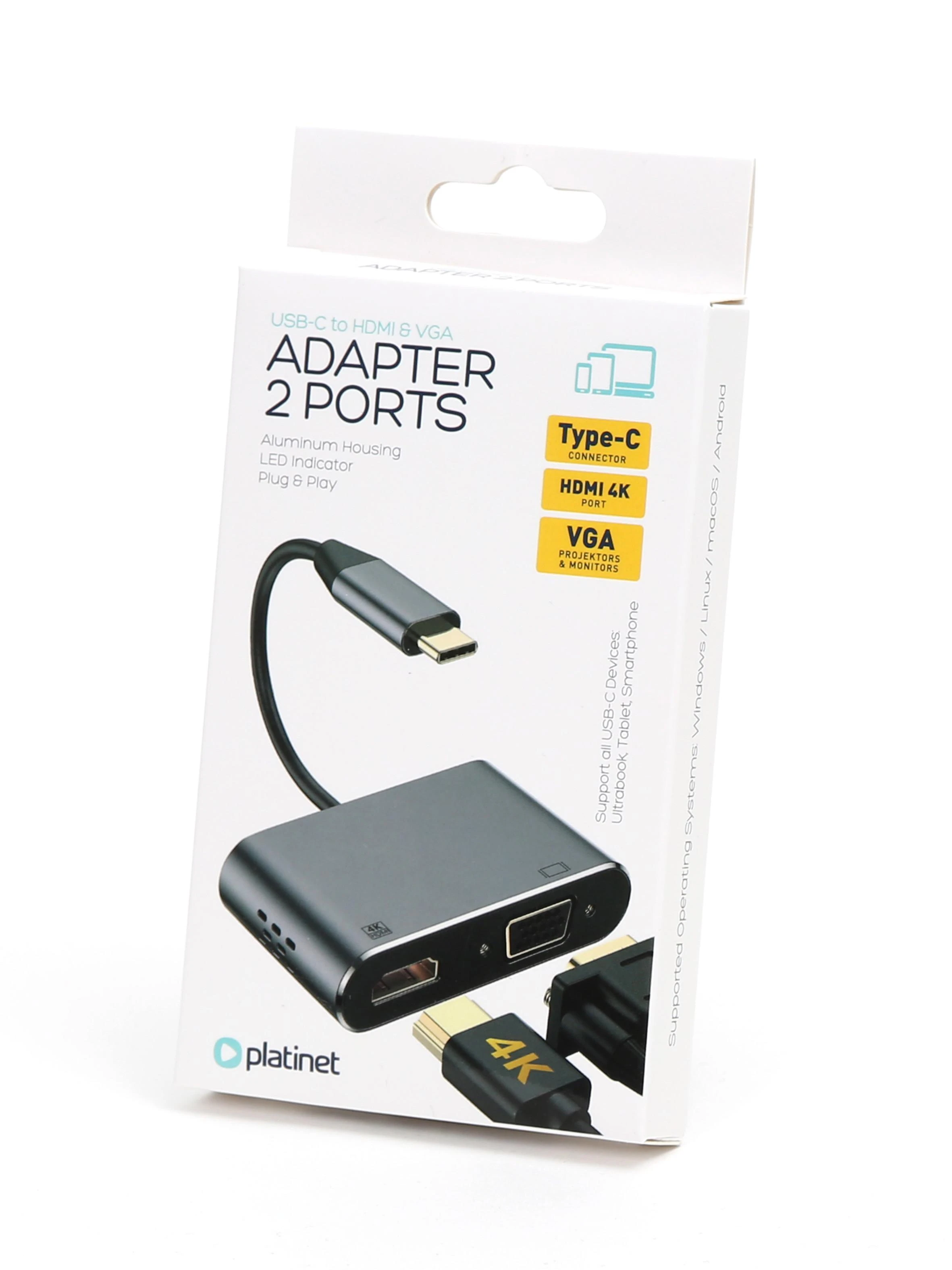 Platinet adapteris USB-C – HDMI/VGA (45224)