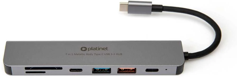 Platinet 7in1 USB-C šakotuvas (PMH9997B) (1xHDMI 4K; 1xUSB-C; 2xUSB 3.2; SD MicroSD)