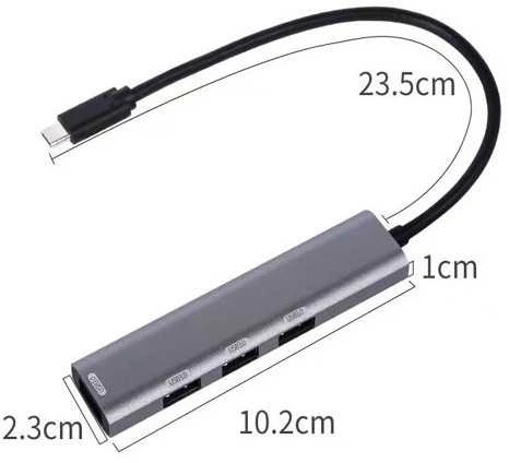 Platinet USB-C šakotuvas su matmenų schema