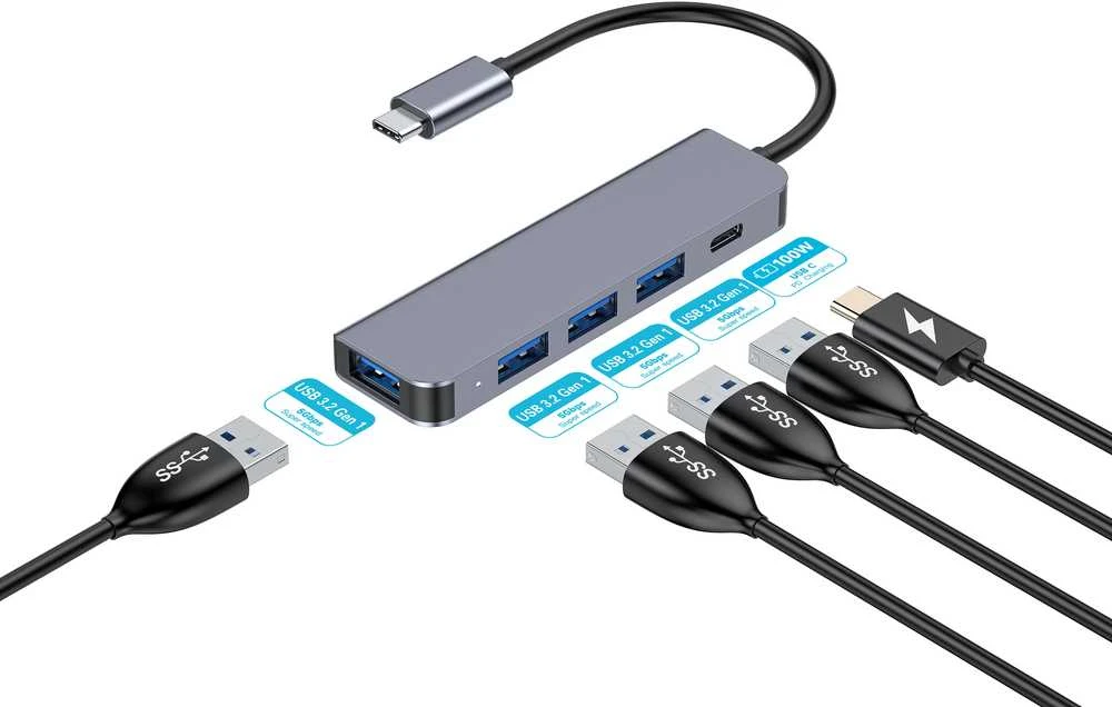 Platinet USB-C adapteris 5 viename su laidais