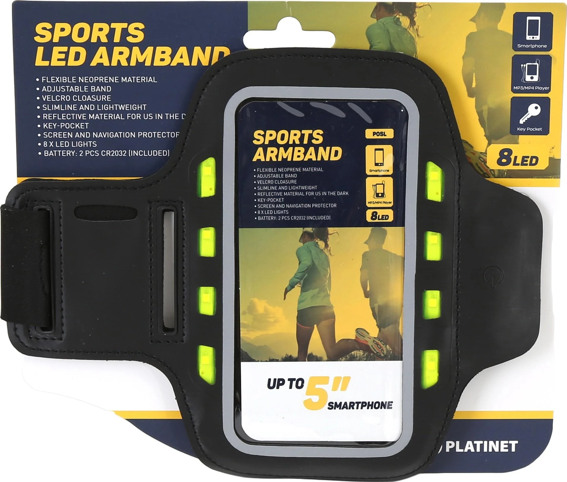Dėklas Platinetinė rankovė Sport LED, juoda (43705)