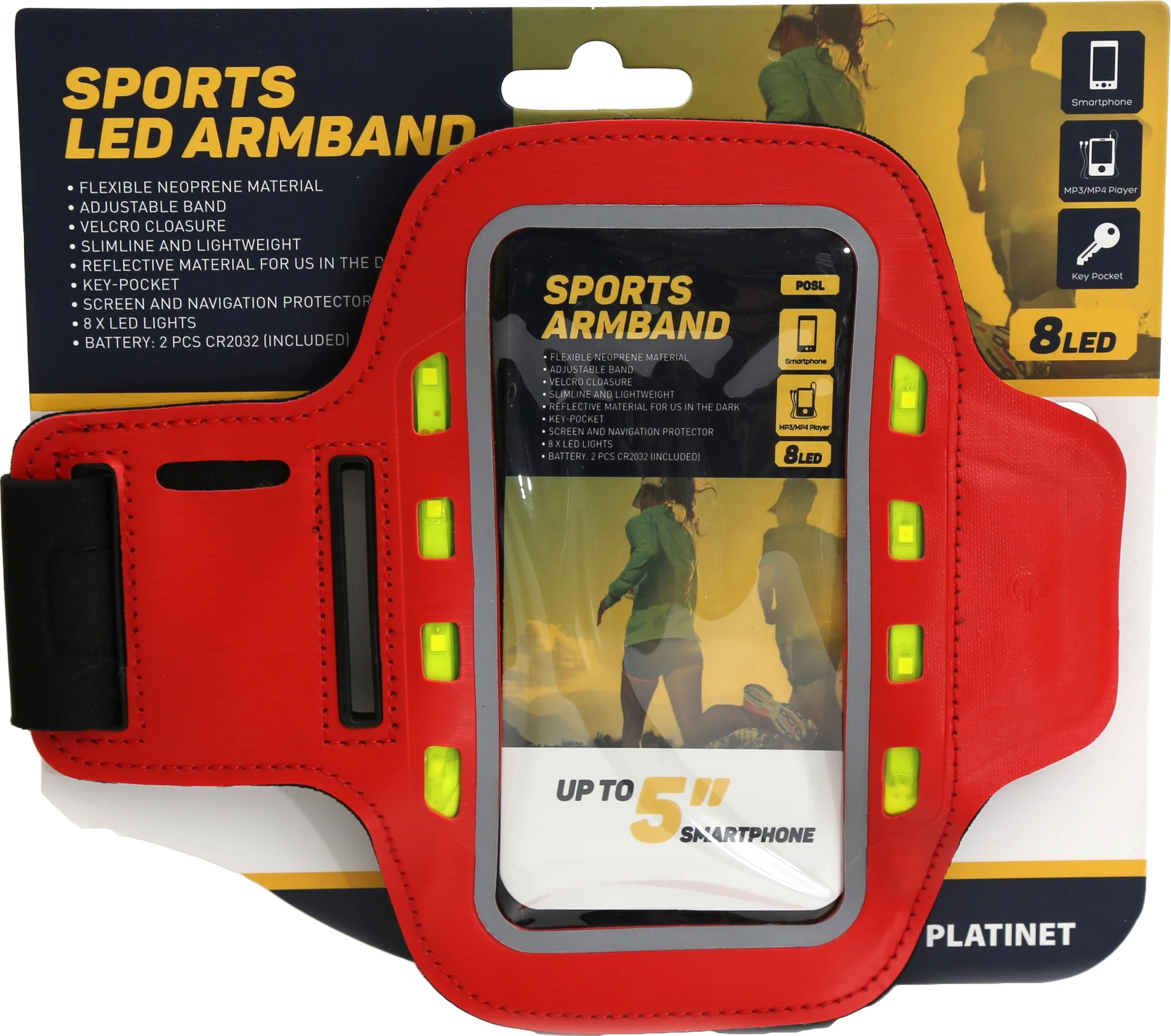 Dėklas Platinetinė rankovė Sport LED, raudona (43708)