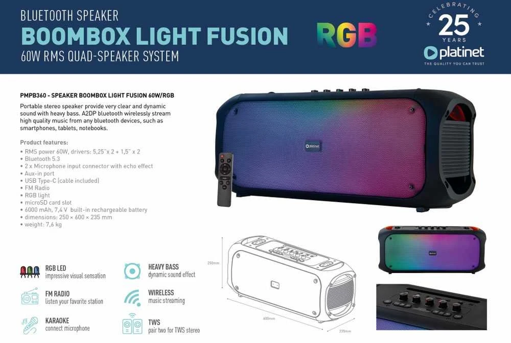 Belaidis garsiakalbis – Platinet PMPB360 Light Fusion 60 W