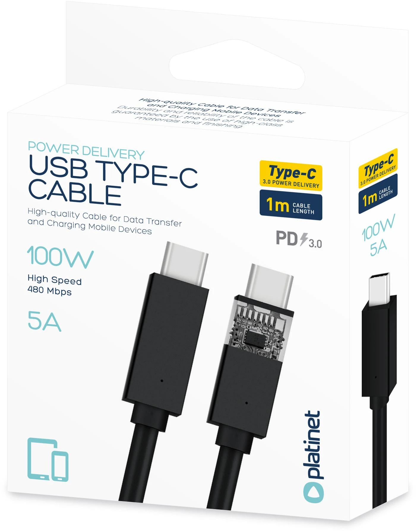 USB kabelis Platinet "USB-C (Type-C) to USB-C (Type-C)" (5A) juodas 1M