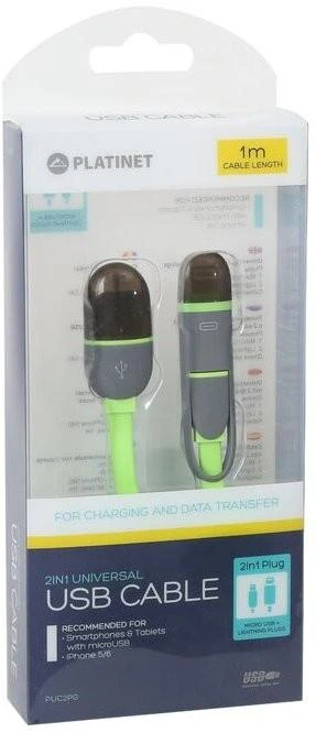 Platinet kabelis USB – microUSB/Lightning 1m, žalias (42872)