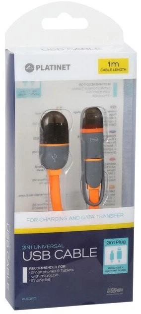 Platinet kabelis USB – microUSB/Lightning 1m, oranžinis (42873)