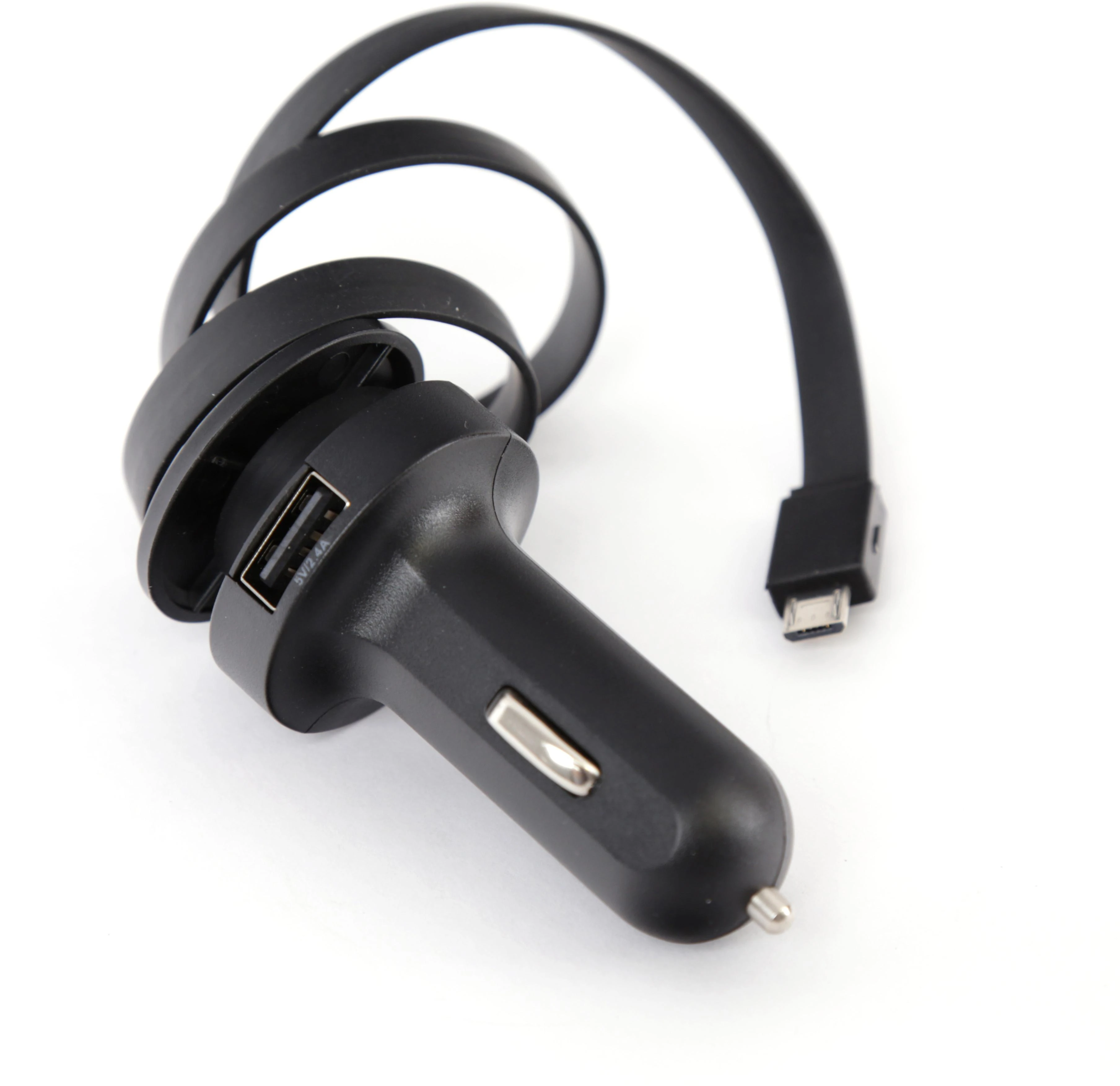 Įkroviklis automobilinis Platinet su MicroUsb laidu (1xUSB 2.4A) juodas