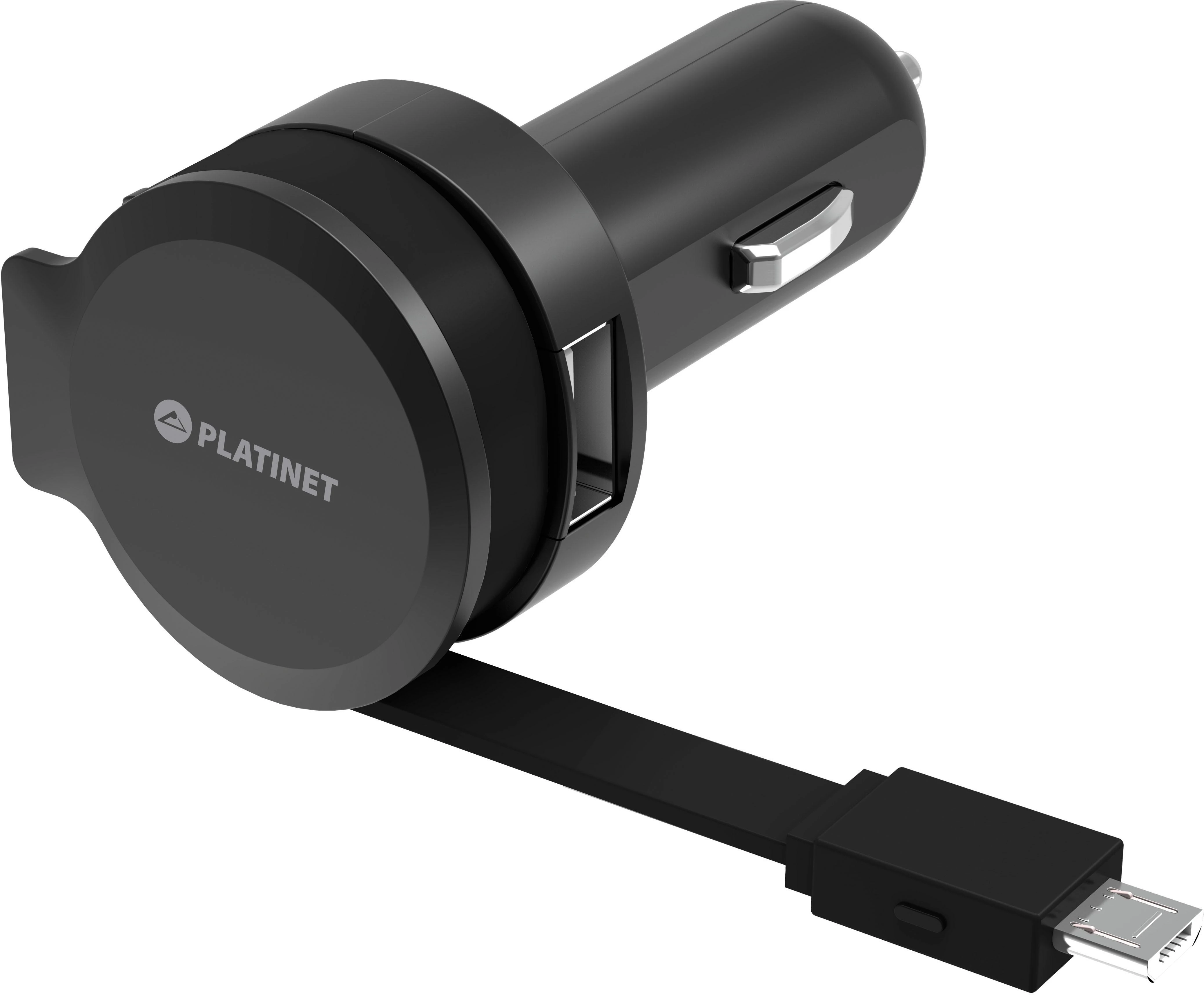 Įkroviklis automobilinis Platinet su MicroUsb laidu (1xUSB 2.4A) juodas