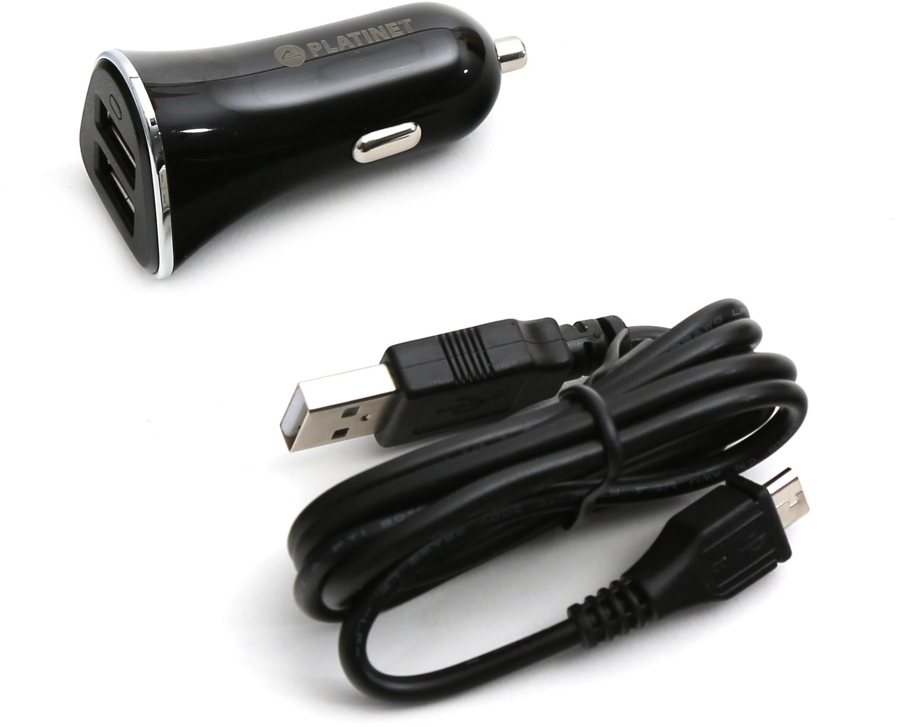 Platinet automobilinis pakrovėjas + laidas 2xUSB 3400mA, juodas (43719)