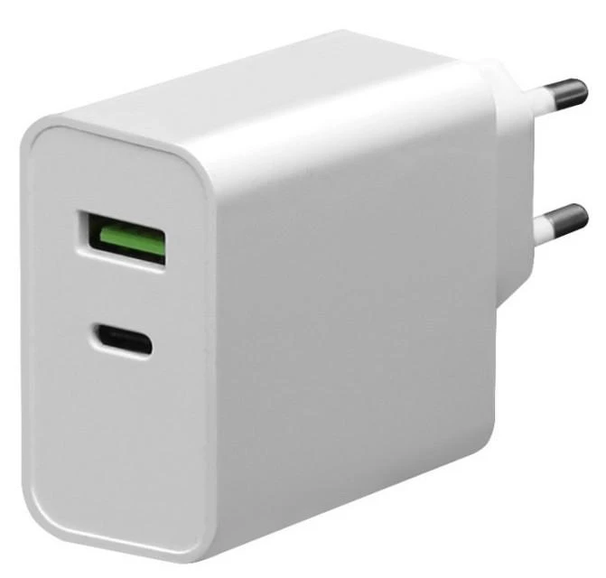 Įkroviklis Platinet QuickCharge Type-C+USB 2.4A (45W) baltas