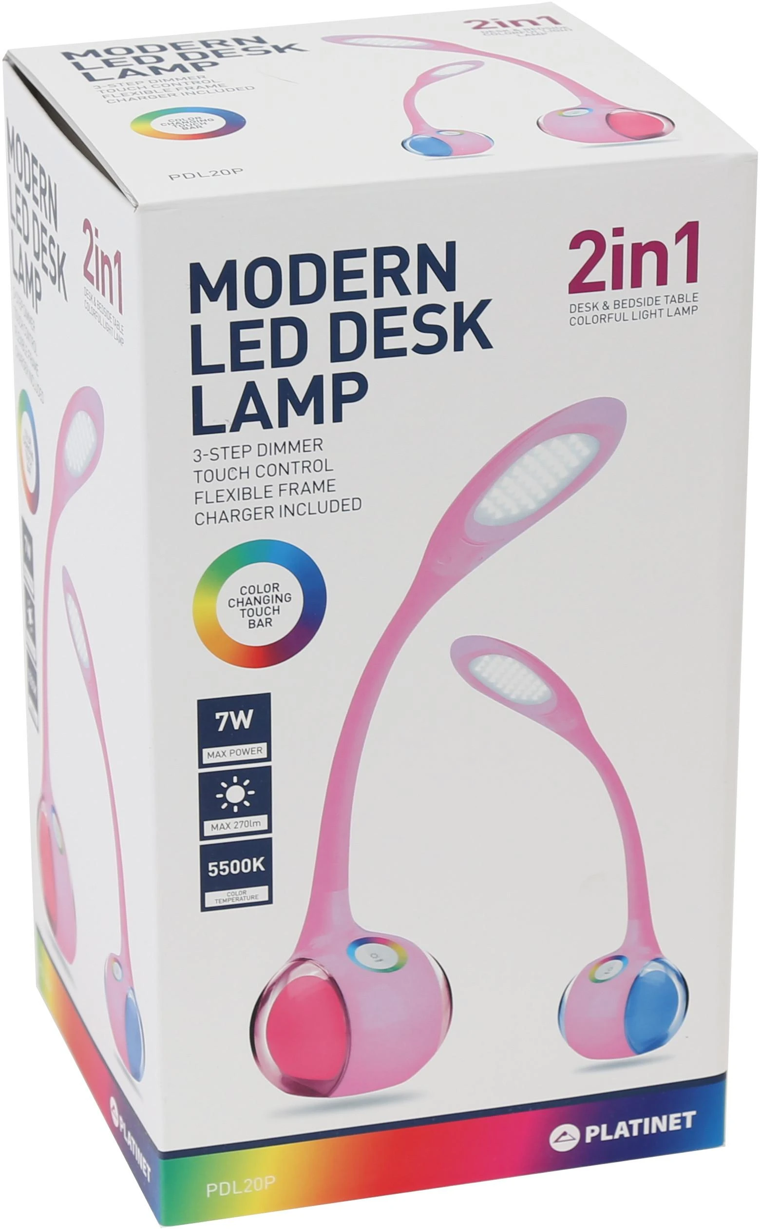 Platinet stalo lempa PDL20 7W 2in1, rožinė (43736)