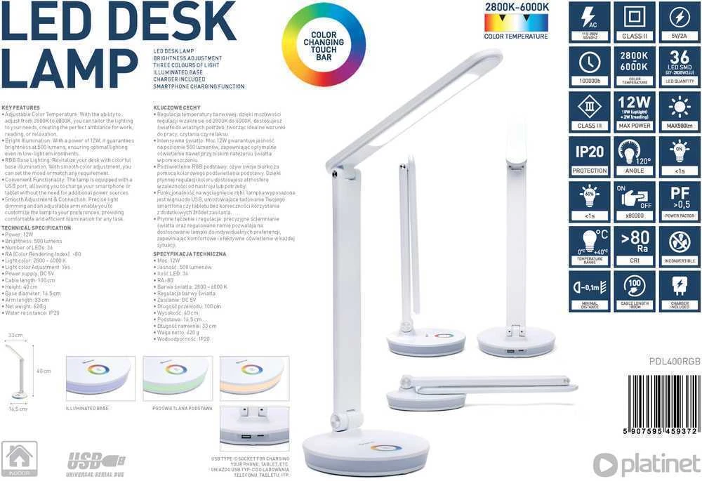 Platinet desk lamp PDL400 12W, baltas (45937)