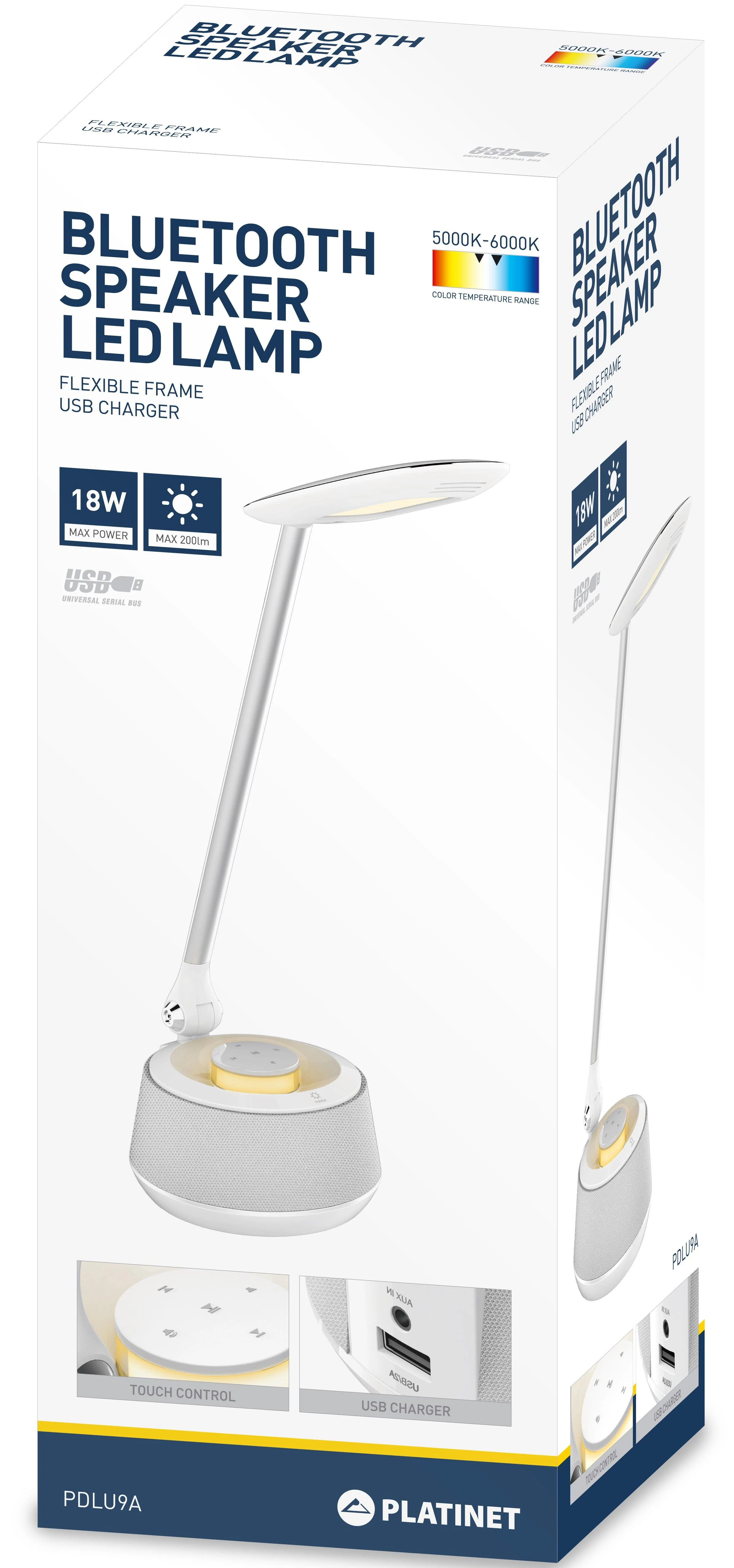 Platinet stalinė lempa su garsiakalbiu ir USB įkrovikliu PDLU9A 18W (44123)