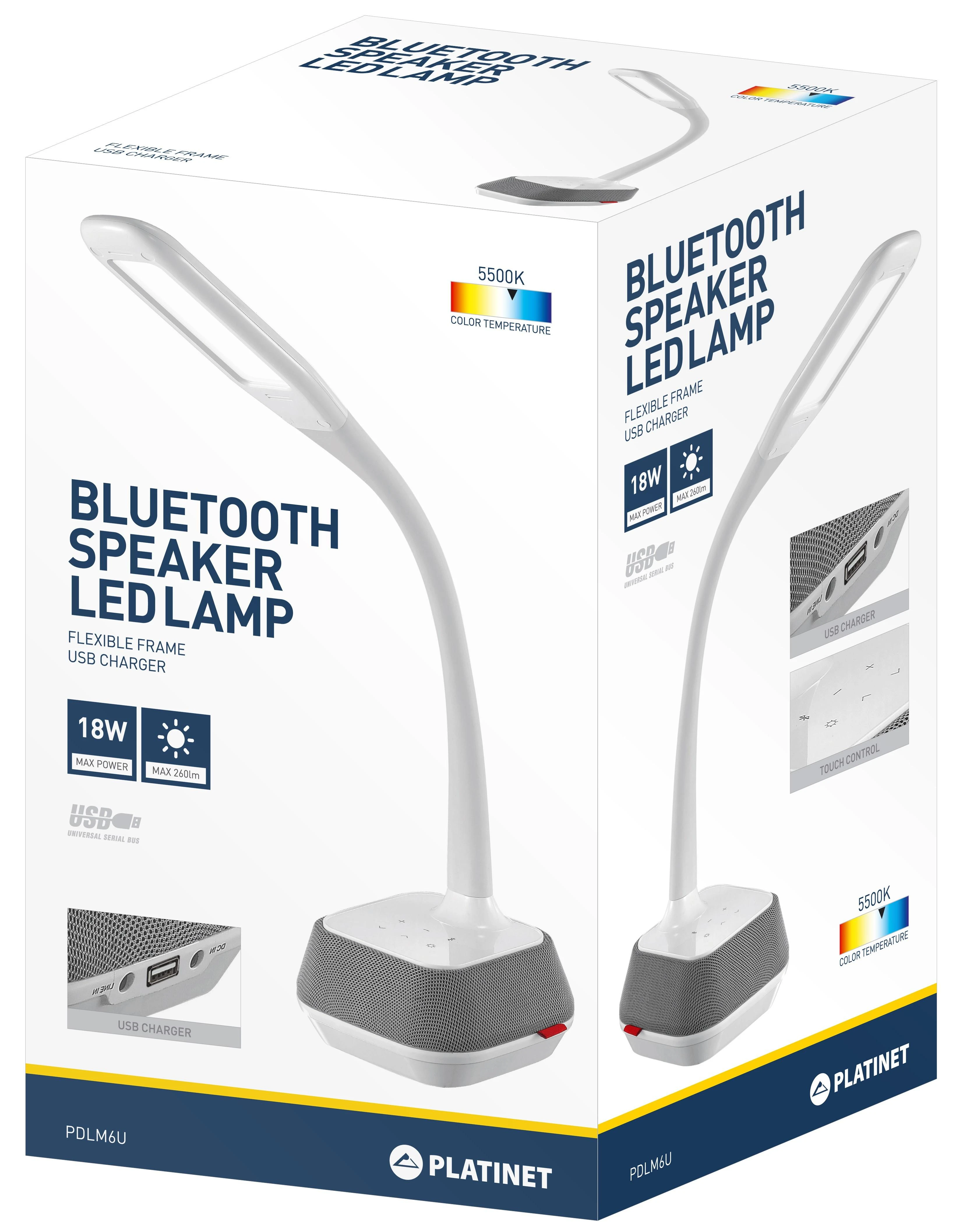 Platinet stalinė lempa su garsiakalbiu ir USB įkrovikliu PDLM6U 18W (44126)