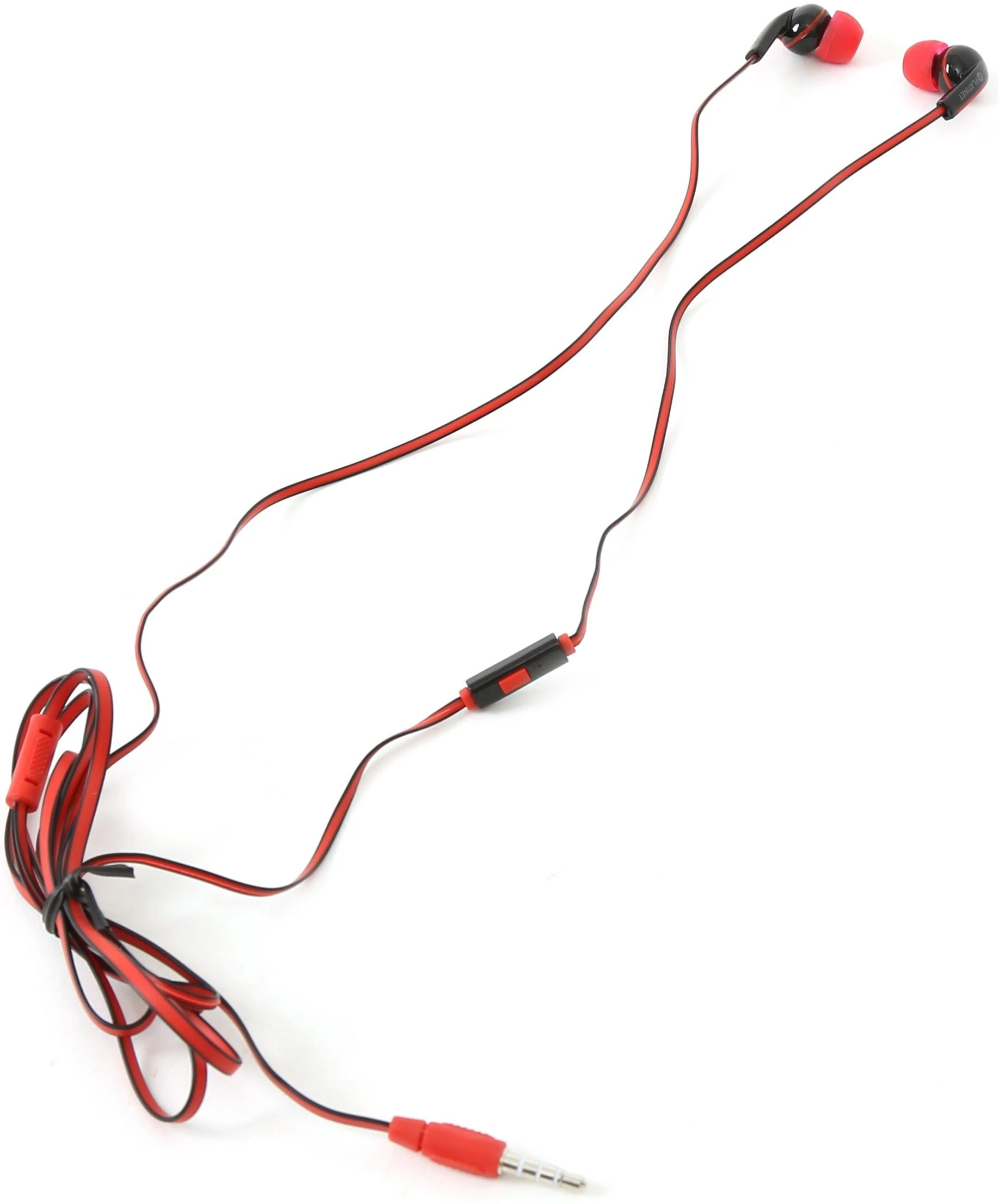 Raudonos laidinės ausinės su mikrofonu