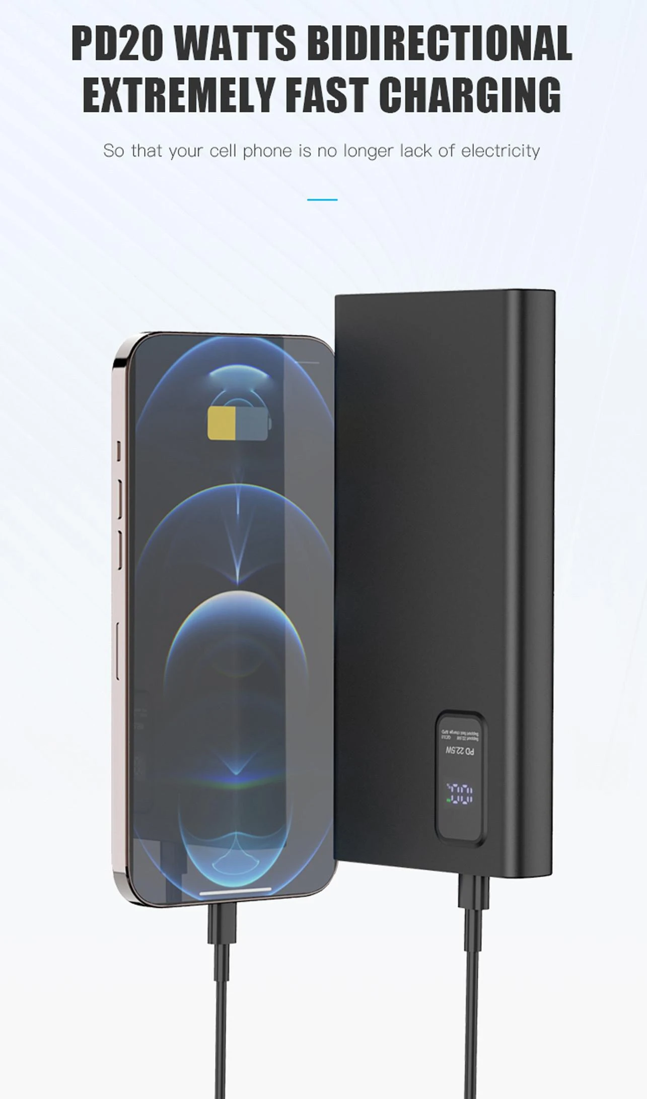 Išorinė baterija POWER BANK Platinet LED 10000mAh (2xUSB; 1xType-C; QC3.0 22,5W) juoda