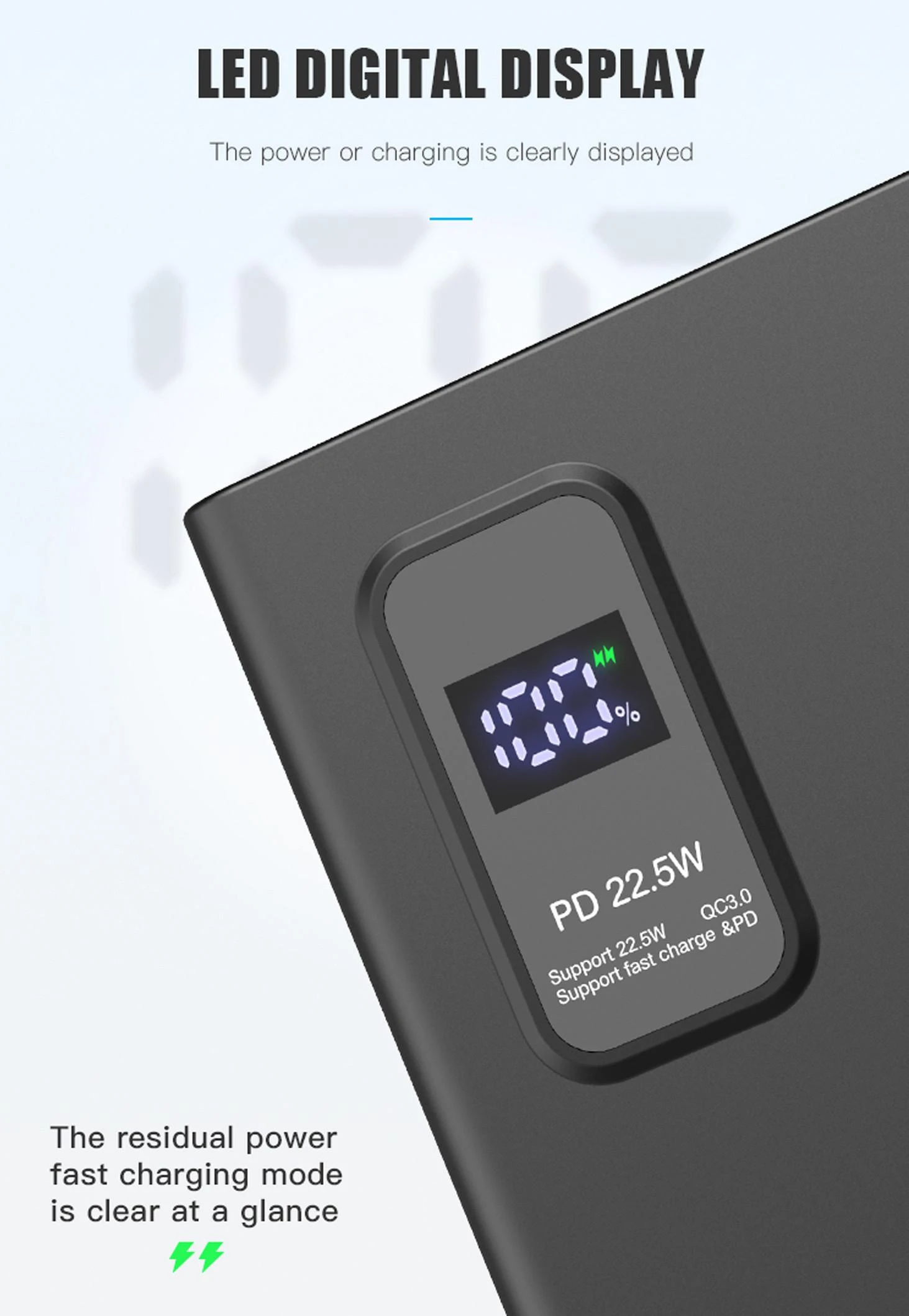 Išorinė baterija POWER BANK Platinet LED 10000mAh (2xUSB; 1xType-C; QC3.0 22,5W) juoda