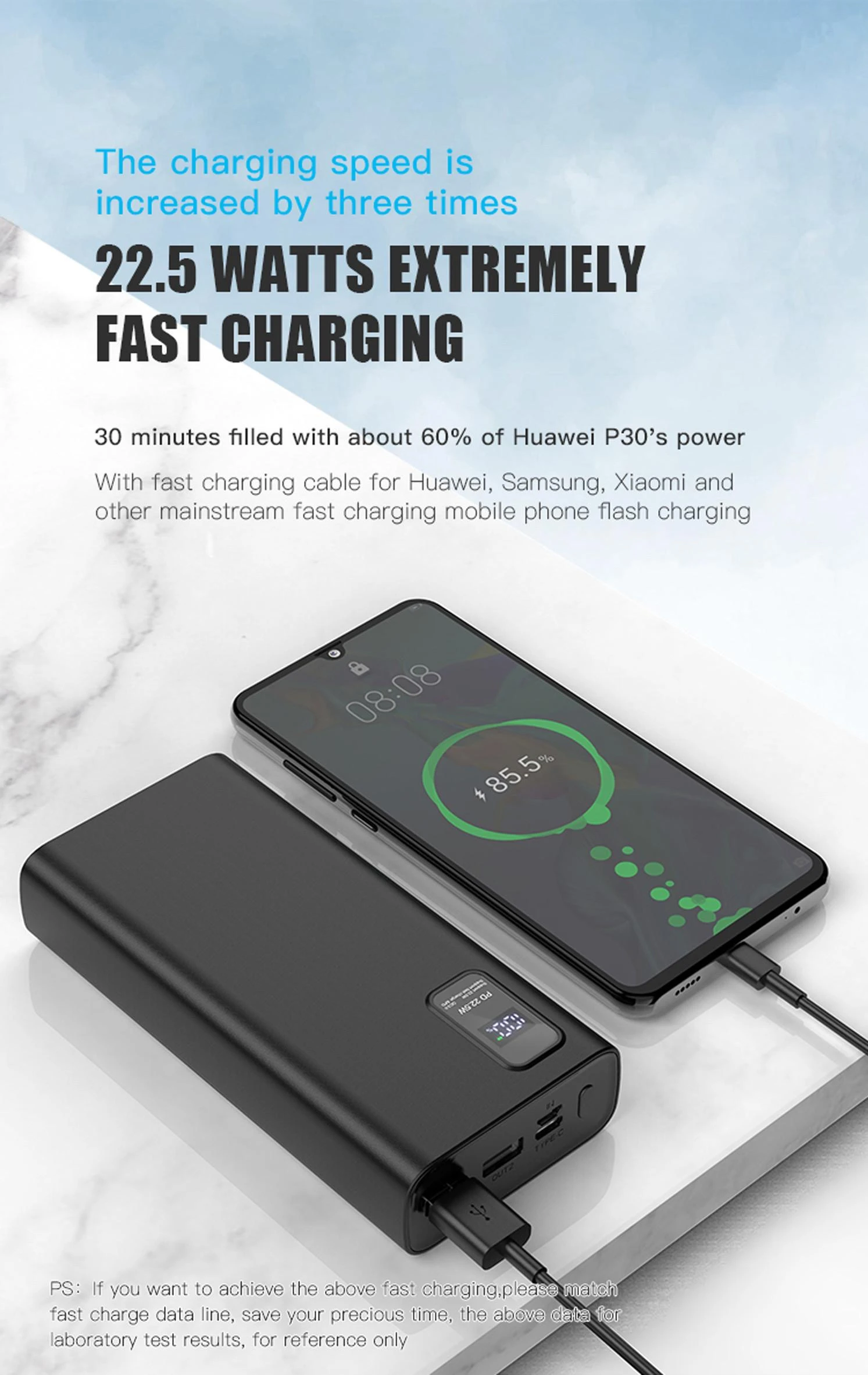Išorinė baterija POWER BANK Platinet 20000mAh (2xUSB; 1xType-C; QC3.0 22,5W) juoda