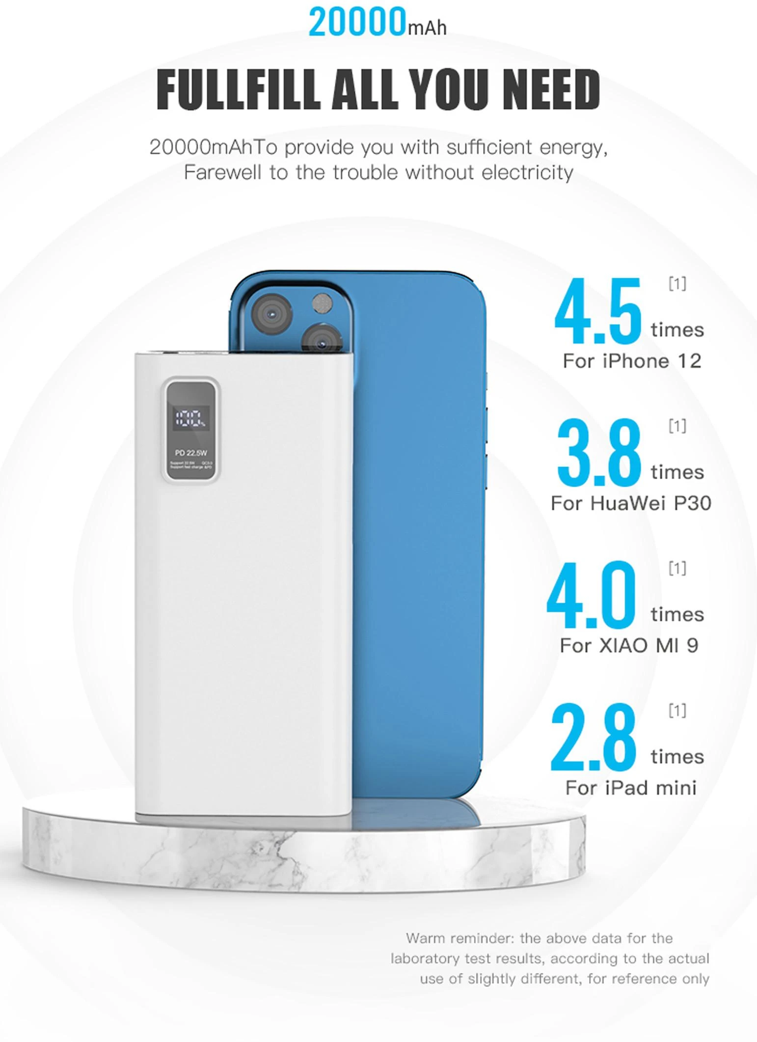 Išorinė baterija POWER BANK Platinet 20000mAh (2xUSB; 1xType-C; QC3.0 22,5W) juoda