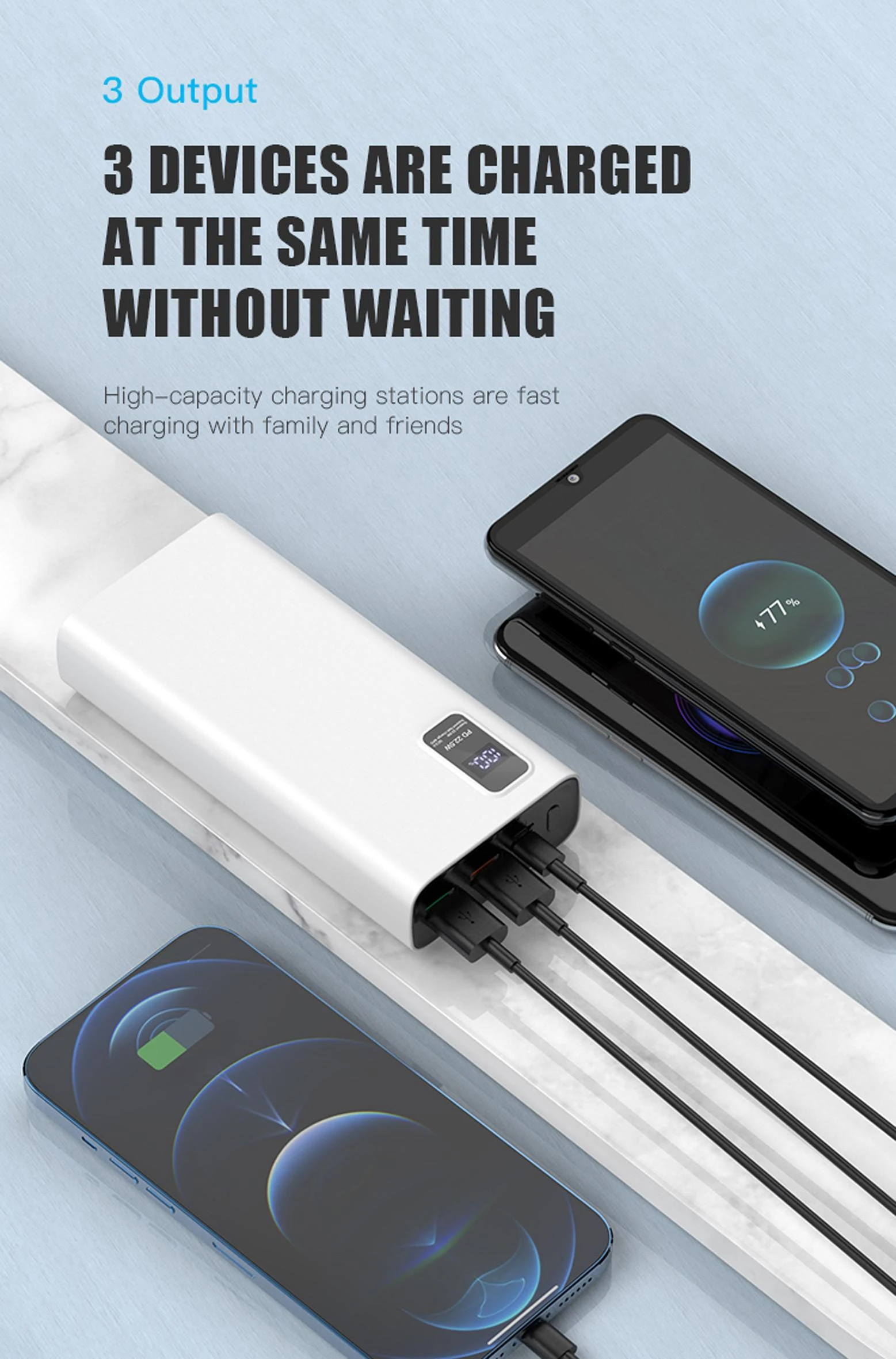 Išorinė baterija POWER BANK Platinet 20000mAh (2xUSB; 1xType-C; QC3.0 22,5W) juoda