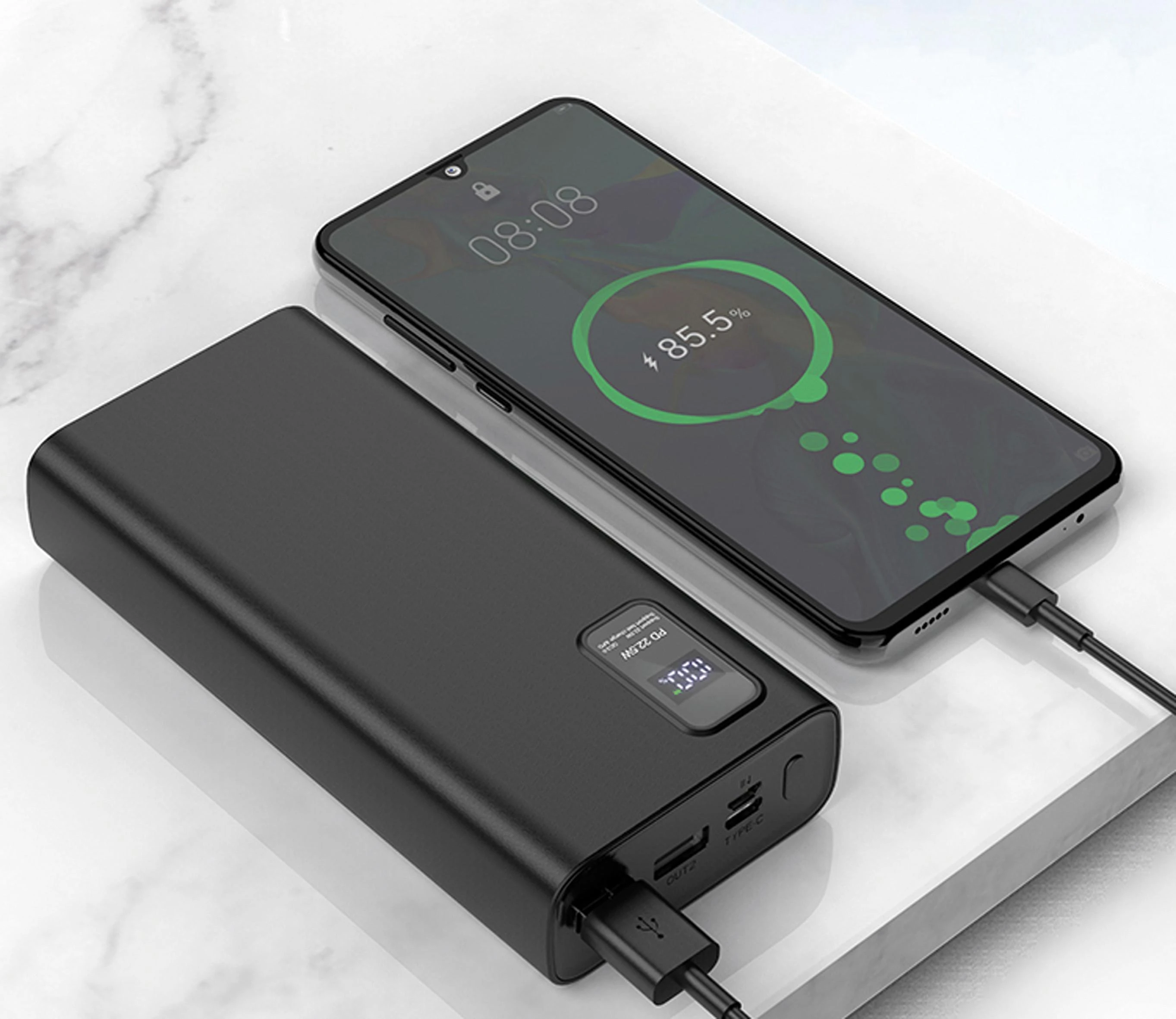 Išorinė baterija POWER BANK Platinet 20000mAh (2xUSB; 1xType-C; QC3.0 22,5W) juoda