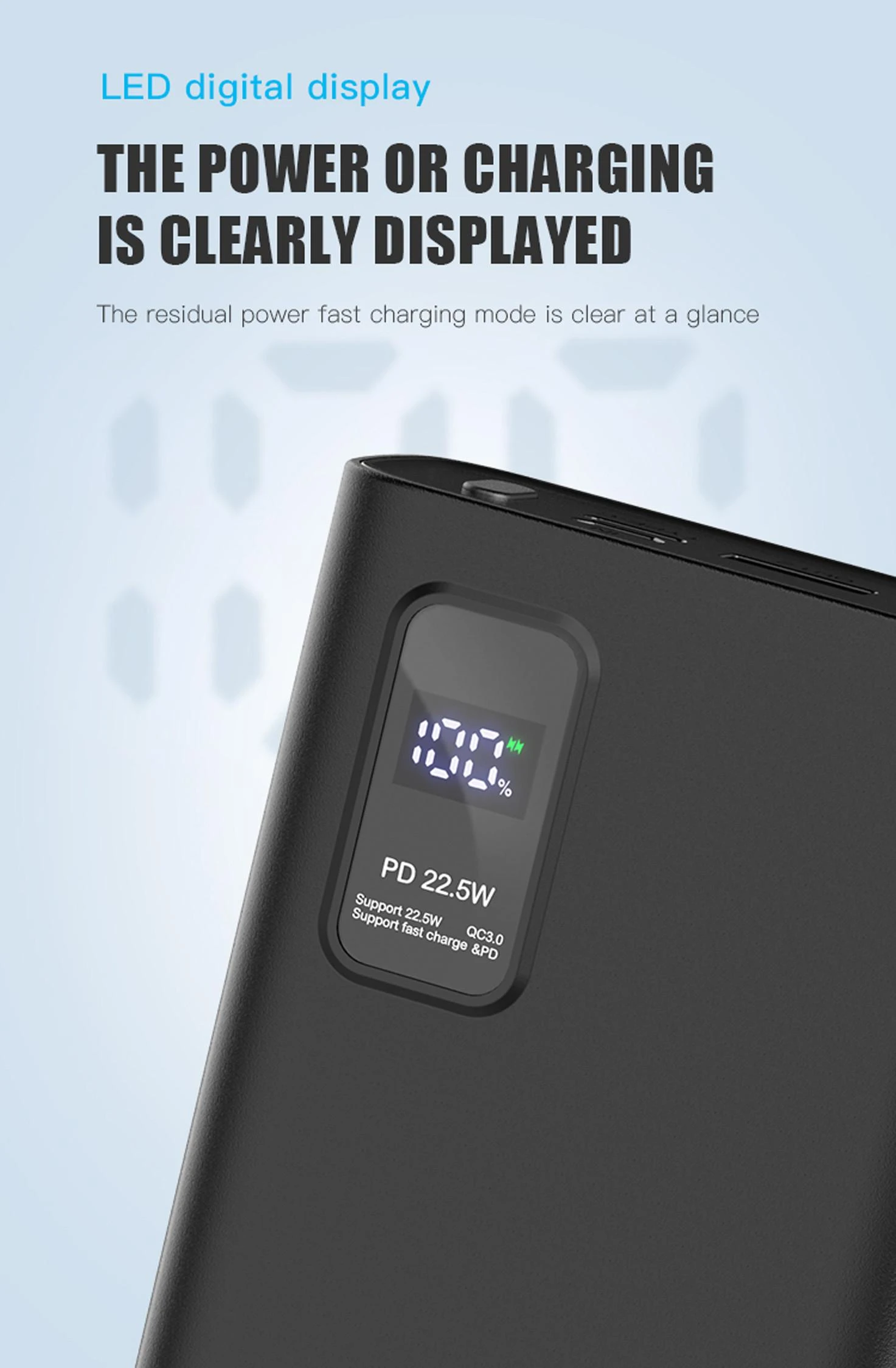 Išorinė baterija POWER BANK Platinet 20000mAh (2xUSB; 1xType-C; QC3.0 22,5W) juoda
