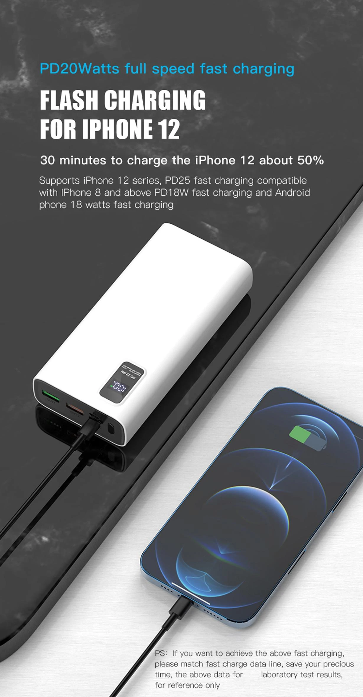 Išorinė baterija POWER BANK Platinet 20000mAh (2xUSB; 1xType-C; QC3.0 22,5W) juoda
