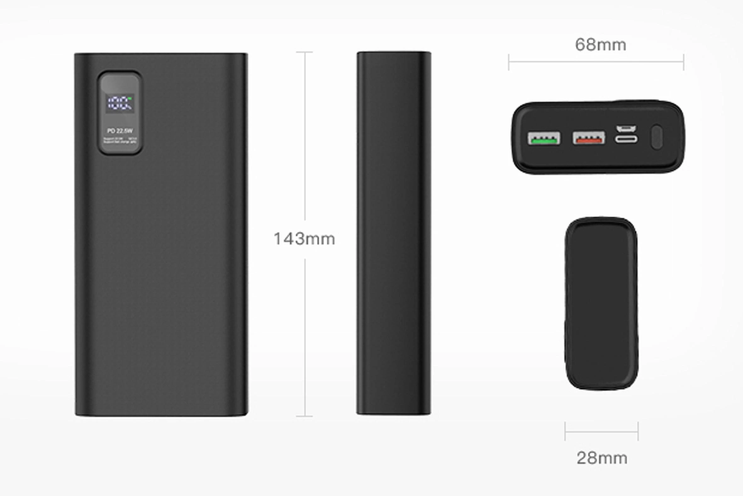 Išorinė baterija POWER BANK Platinet 20000mAh (2xUSB; 1xType-C; QC3.0 22,5W) juoda