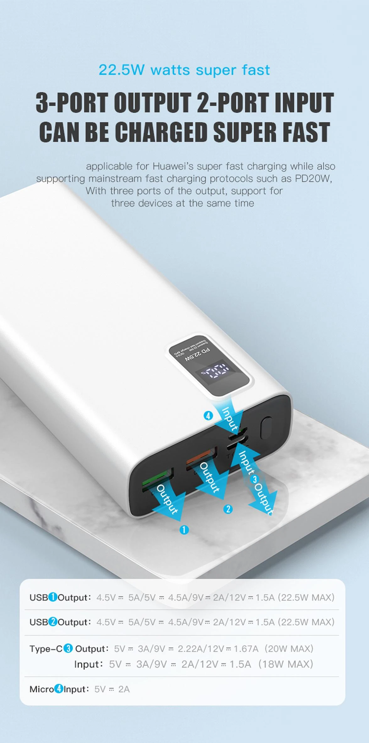 Išorinė baterija POWER BANK Platinet 20000mAh (2xUSB; 1xType-C; QC3.0 22,5W) juoda