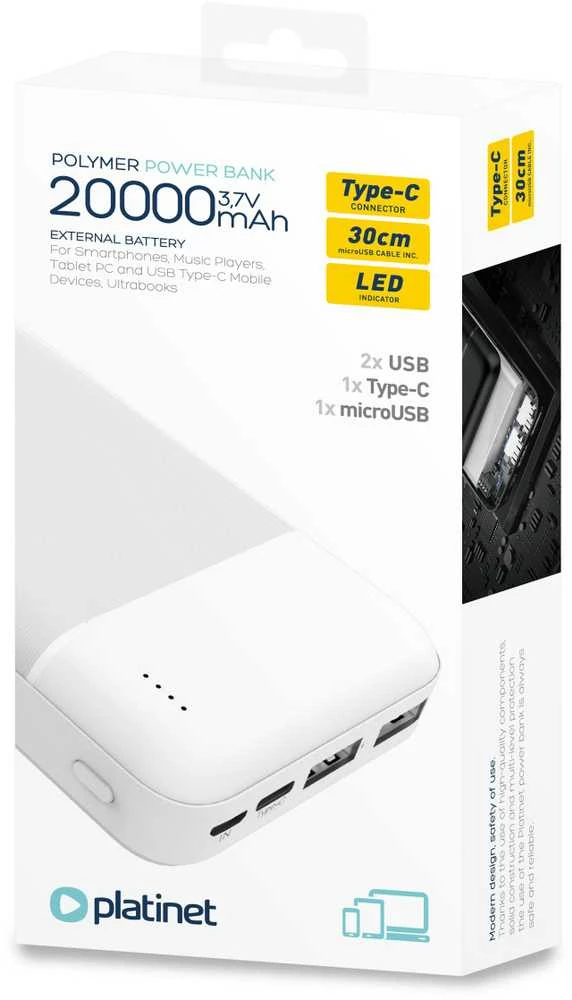 Platinet maitinimo blokas 20000mAh PMPB20W706, baltas