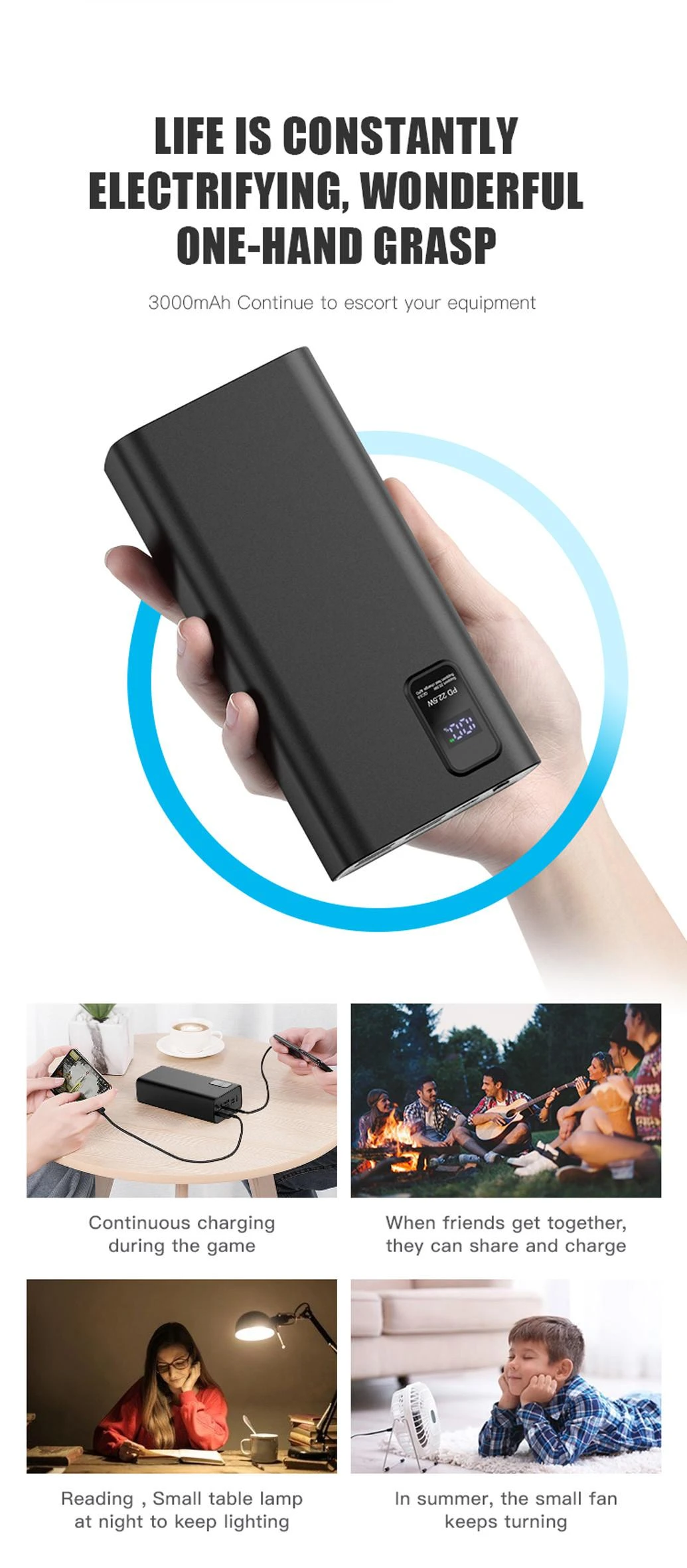 Išorinė baterija POWER BANK Platinet 30000mAh (4xUSB; 1xType-C; QC3.0 22,5W) juoda