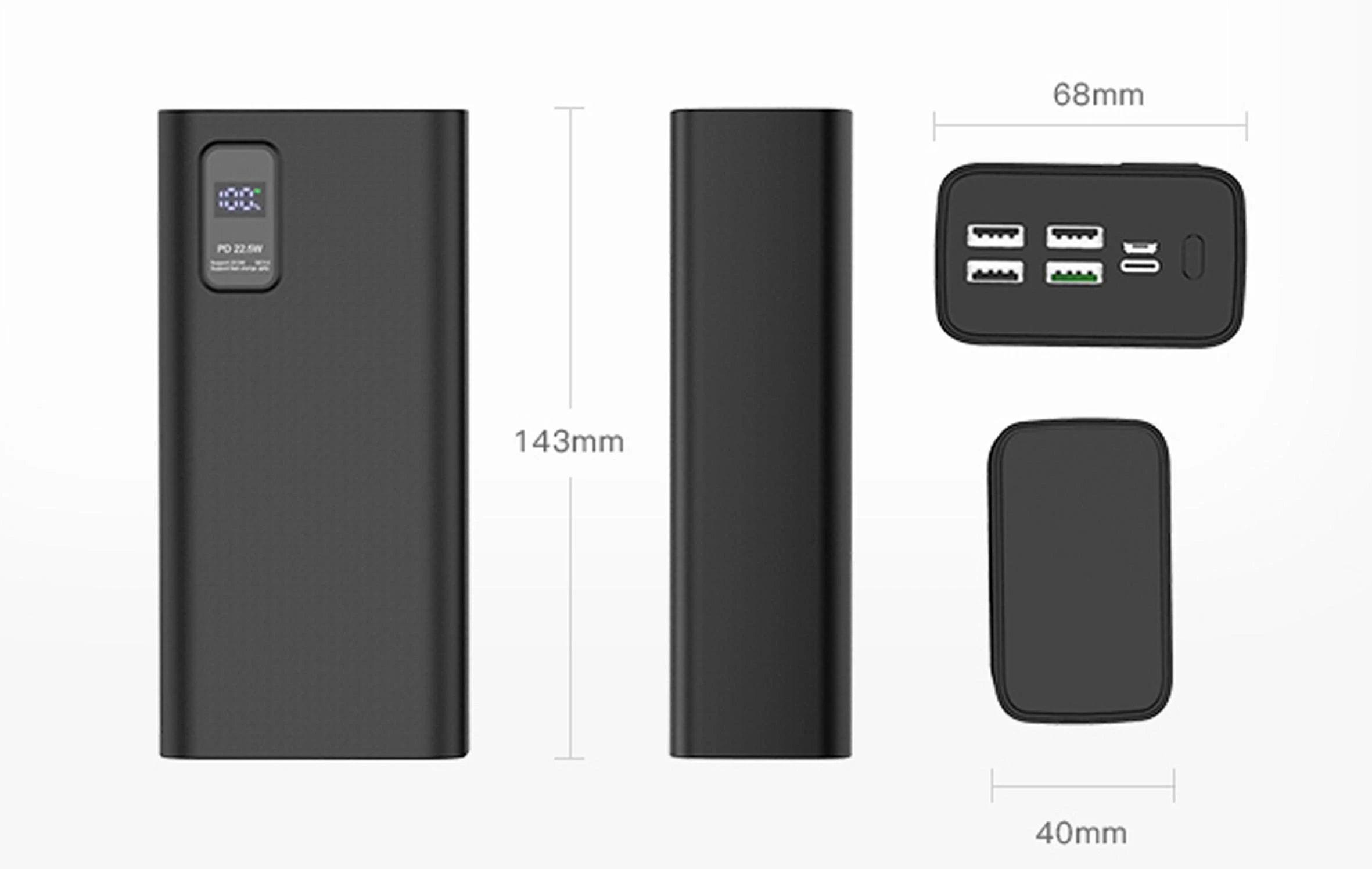 Išorinė baterija POWER BANK Platinet 30000mAh (4xUSB; 1xType-C; QC3.0 22,5W) juoda