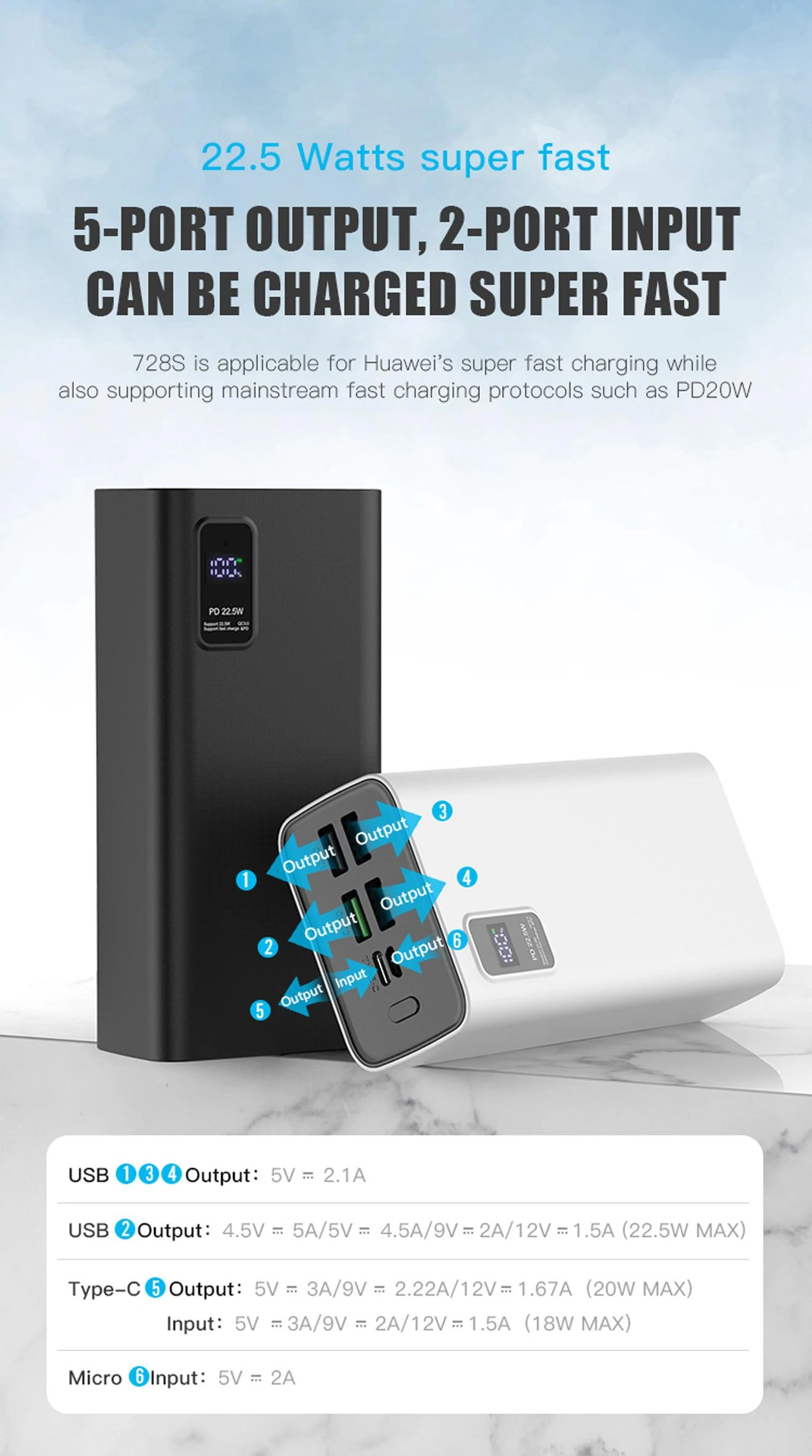 Išorinė baterija POWER BANK Platinet 30000mAh (4xUSB; 1xType-C; QC3.0 22,5W) juoda