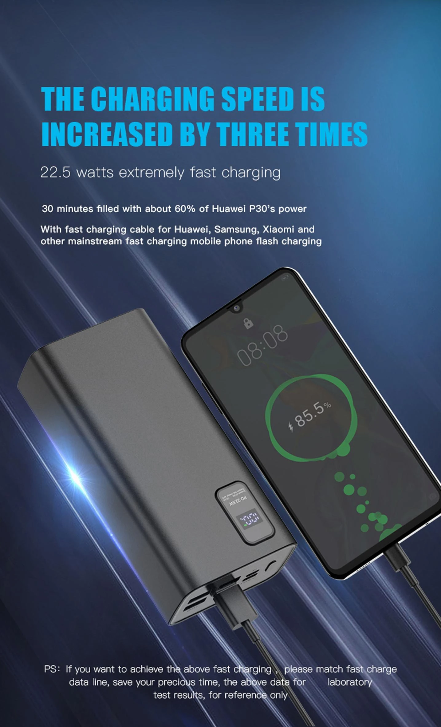Išorinė baterija POWER BANK Platinet 30000mAh (4xUSB; 1xType-C; QC3.0 22,5W) juoda