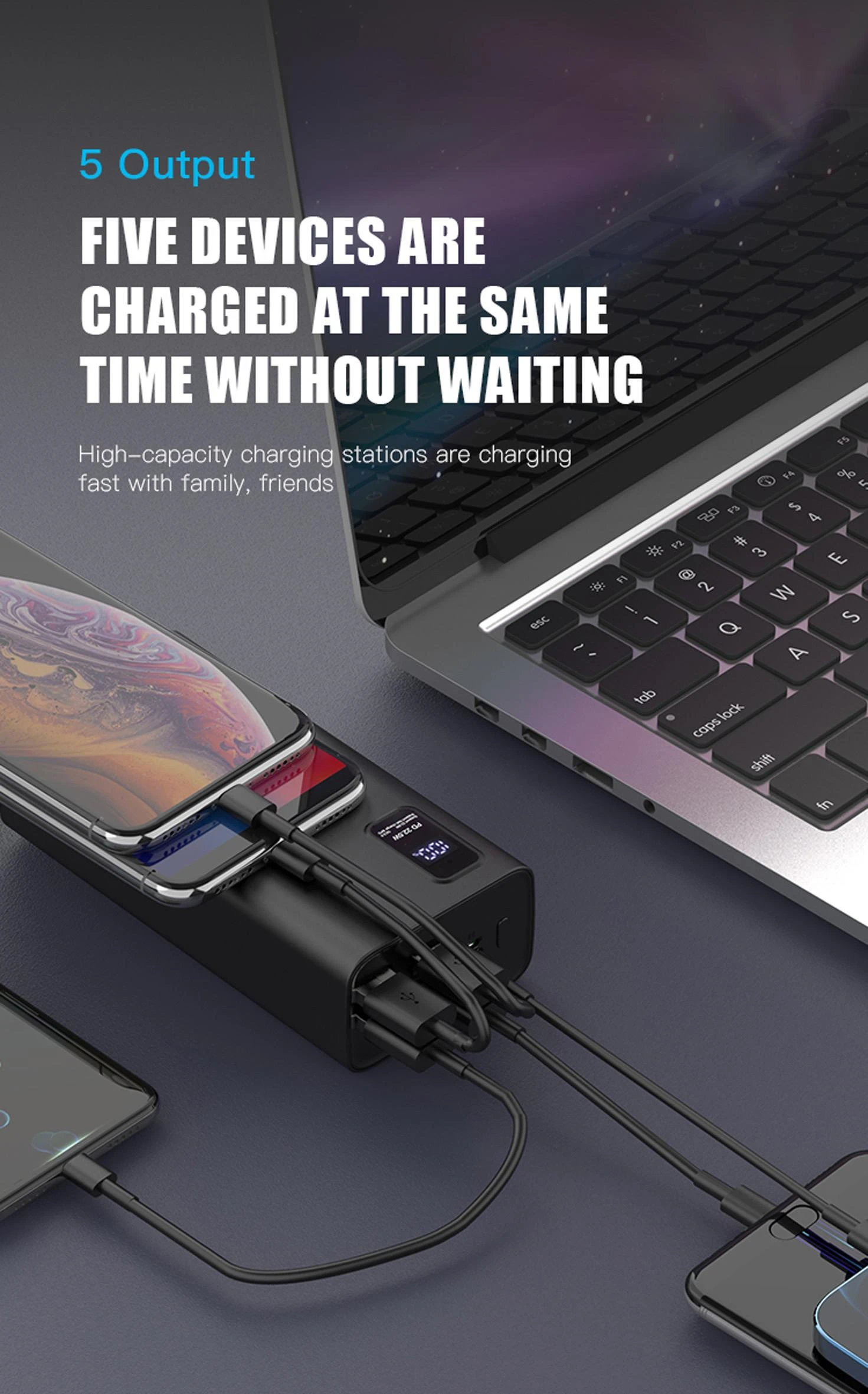 Išorinė baterija POWER BANK Platinet 30000mAh (4xUSB; 1xType-C; QC3.0 22,5W) juoda