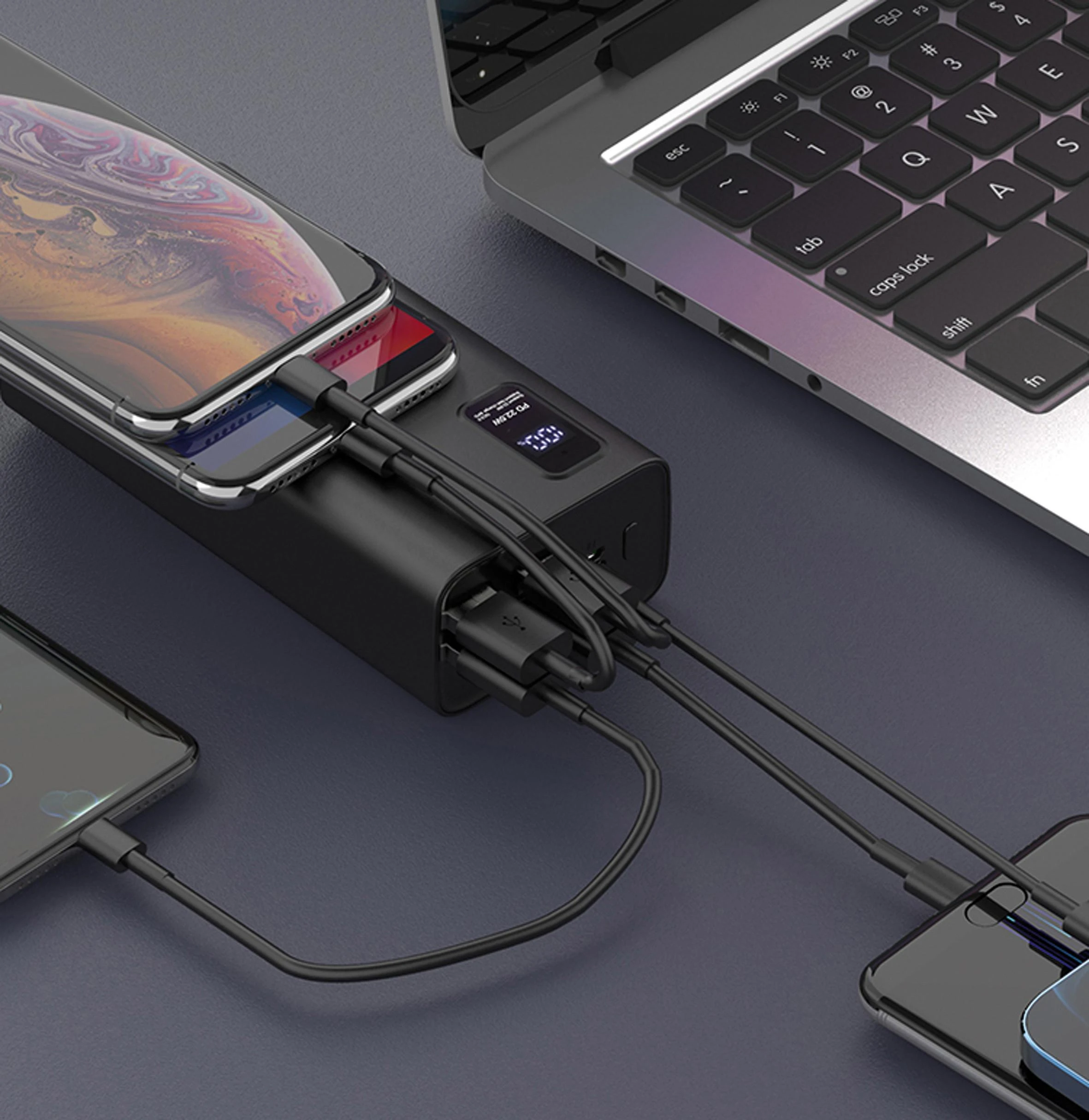 Išorinė baterija POWER BANK Platinet 30000mAh (4xUSB; 1xType-C; QC3.0 22,5W) juoda