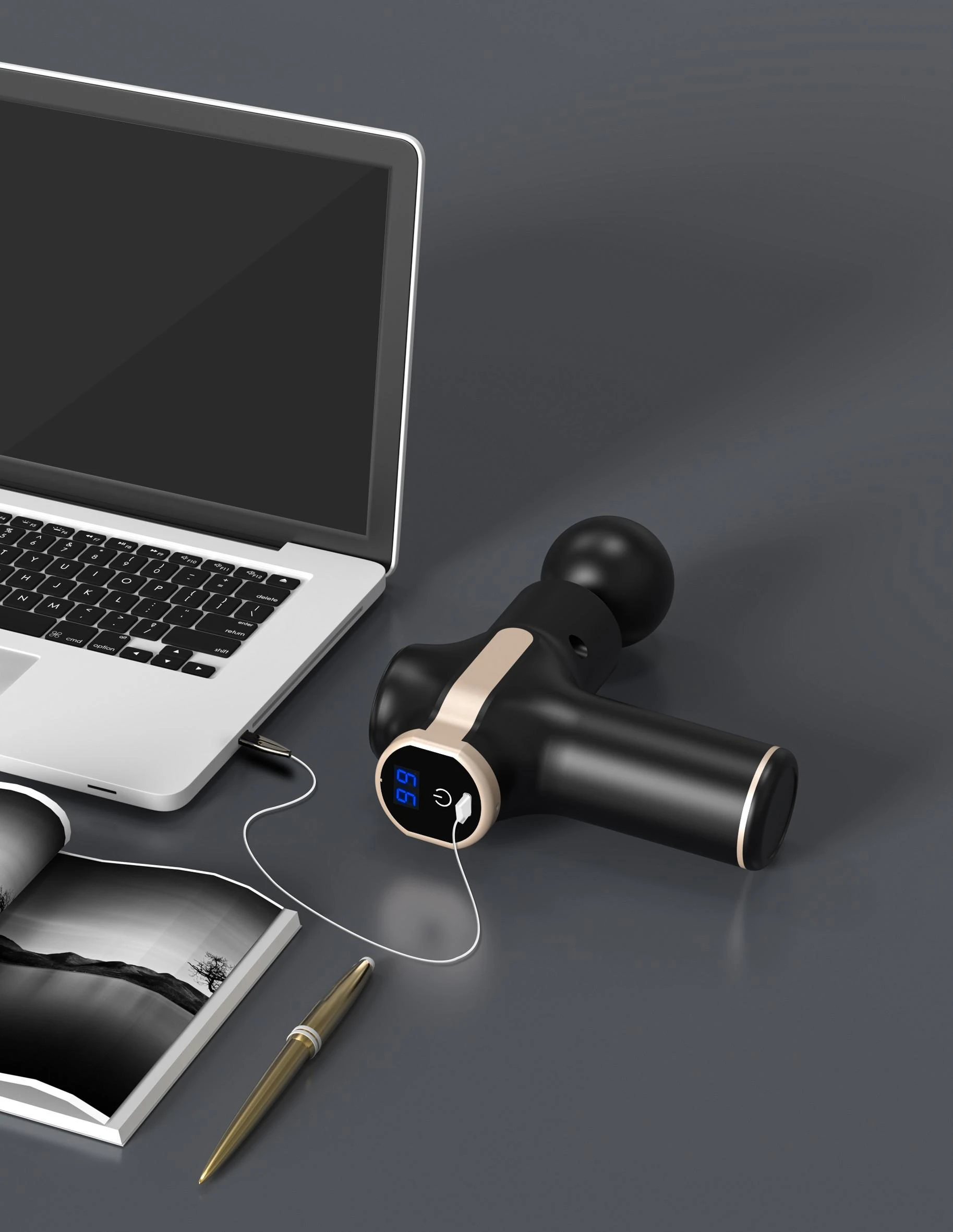 Platinet masažinis pistoletas MINI (25W; 1800mAh; 3200 aps./min.; 5 masažiniai antgaliai)