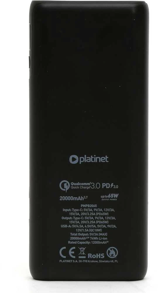 Platinet maitinimo blokas 20000mAh PMPB2065B, juodas