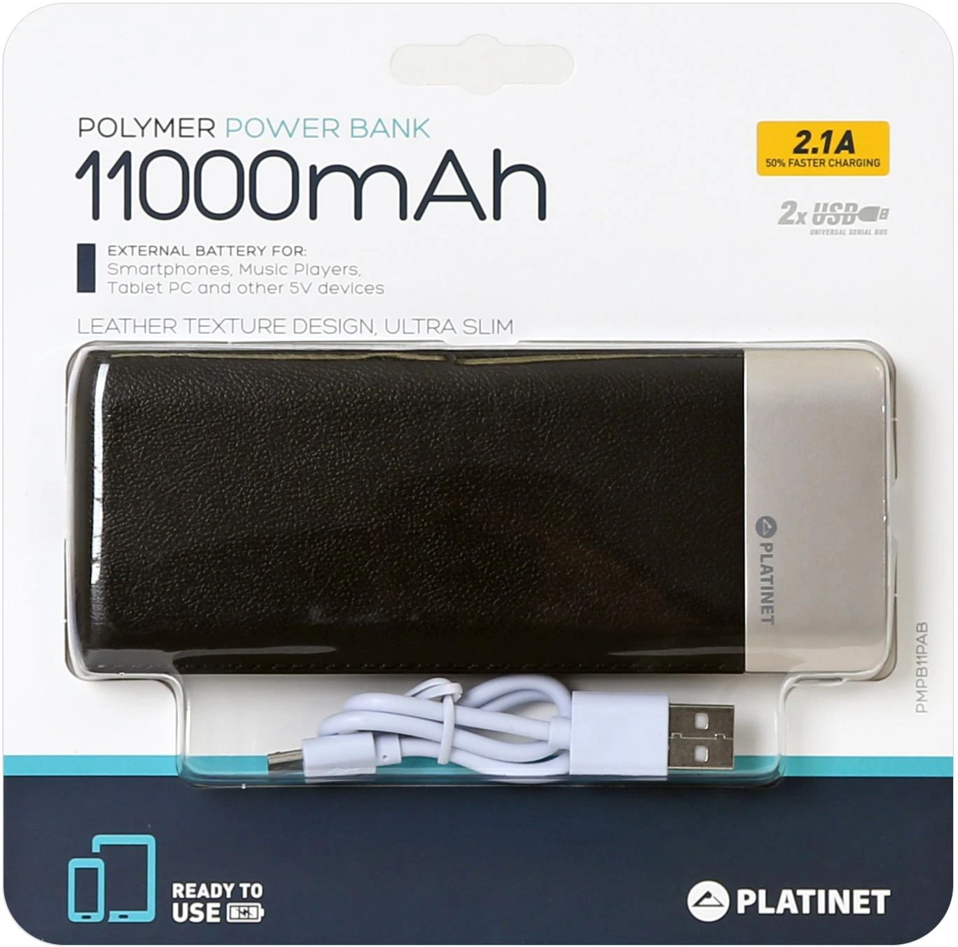 Platinet maitinimo blokas Odinis 11000mAh 2.1A 2xUSB Li-Po, juodas (43793)