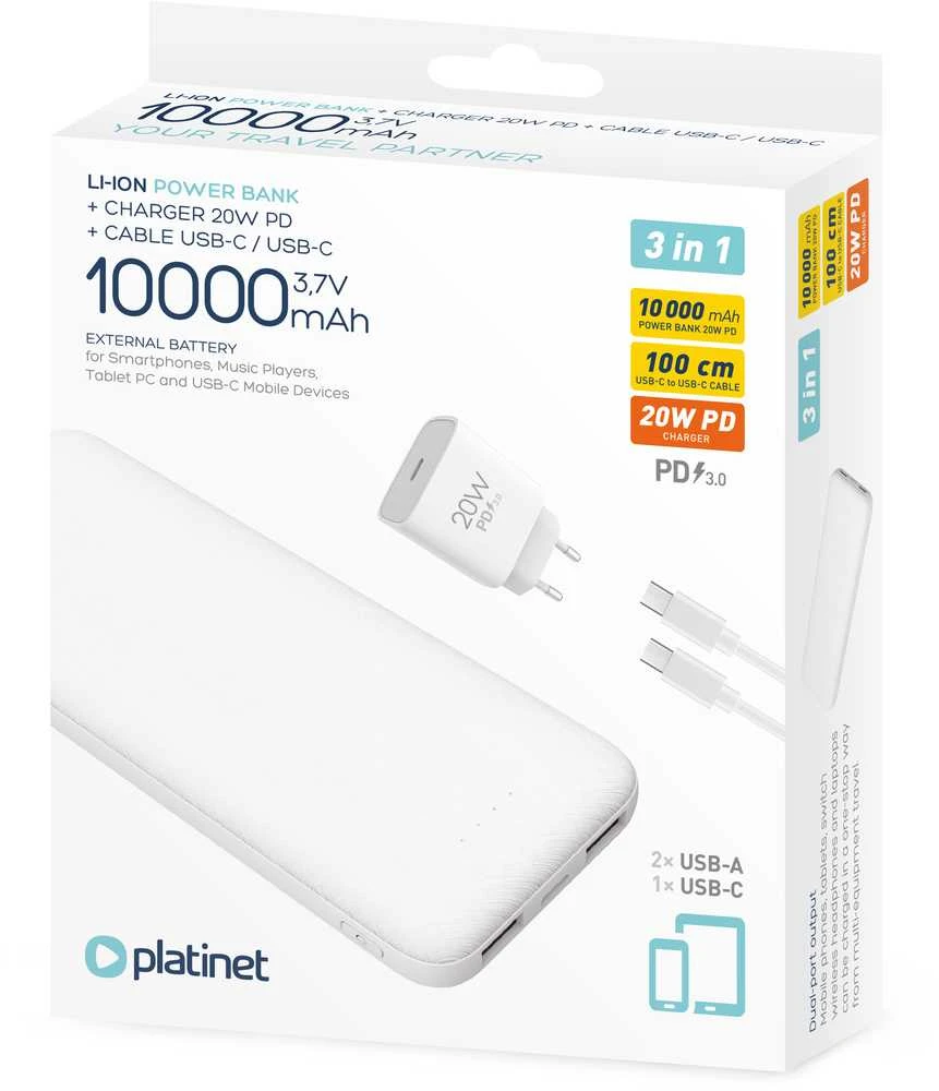 Išorinė baterija PLATINET 10000mAh PMPB10W705, baltos sp.