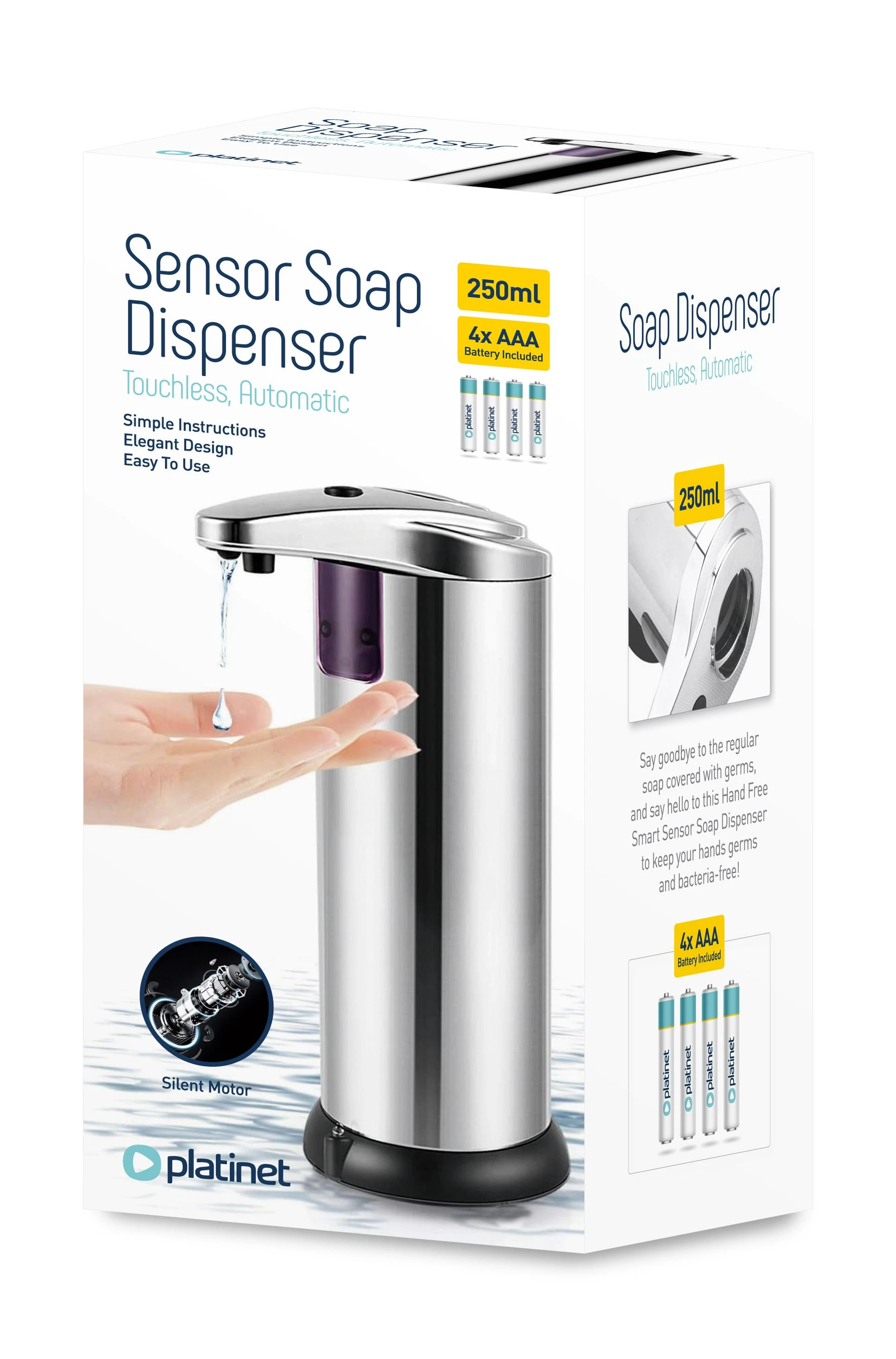 Sensorinis muilo dozatorius Platinet nerūdijančio plieno, 250 ml