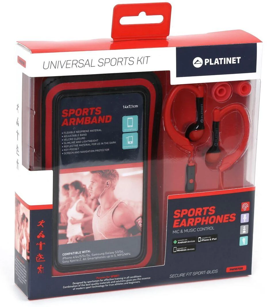 Ausinės Platinet universalus sportinis rinkinys, raudonas (42930)