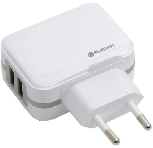 Platinet USB įkroviklis 2xUSB 3.4A, baltas + laidas (43723)