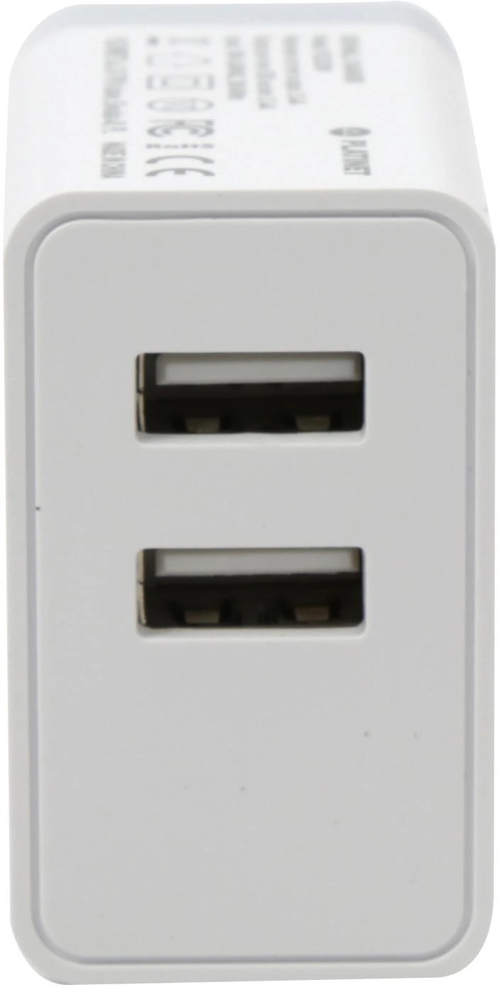 Platinet USB įkroviklis 2xUSB 3.4A, baltas + laidas (43723)