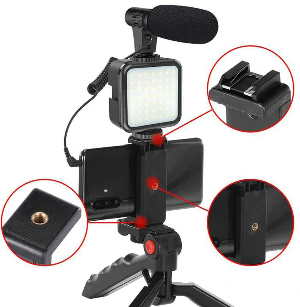 Universalus laikiklis Platinet VLOG 4in1 (mikrofonas; led; laikiklis) juodas