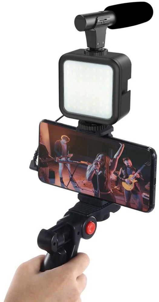 Universalus laikiklis Platinet VLOG 4in1 (mikrofonas; led; laikiklis) juodas